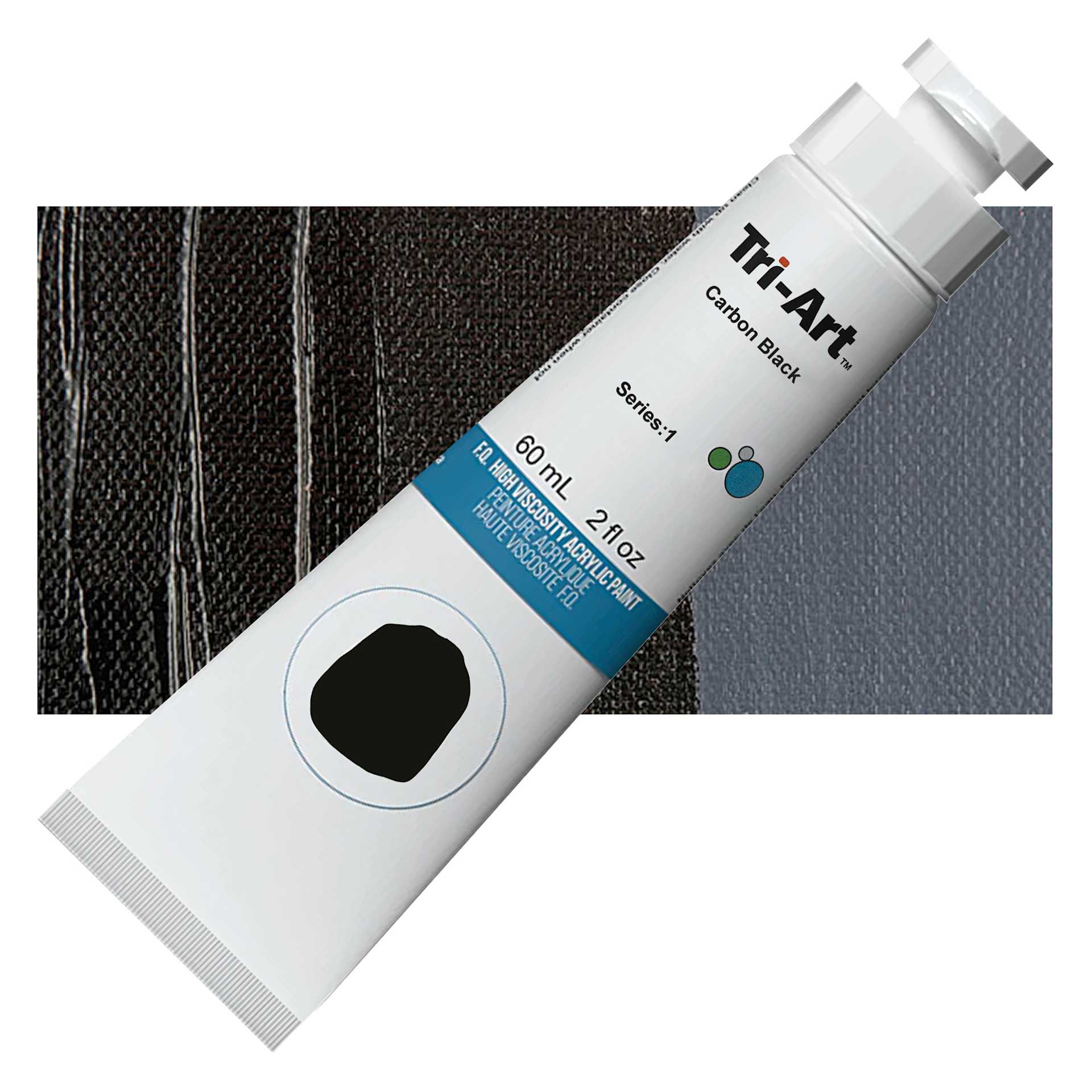 Tri-Art High Viscosity Artist Acrylic - Carbon Black, 60 ml tube and swatch