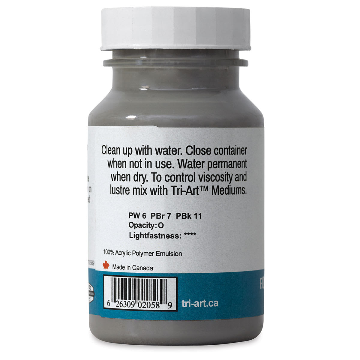 Tri-Art High Viscosity Artist Acrylic - Neutral Gray, 120 ml jar back