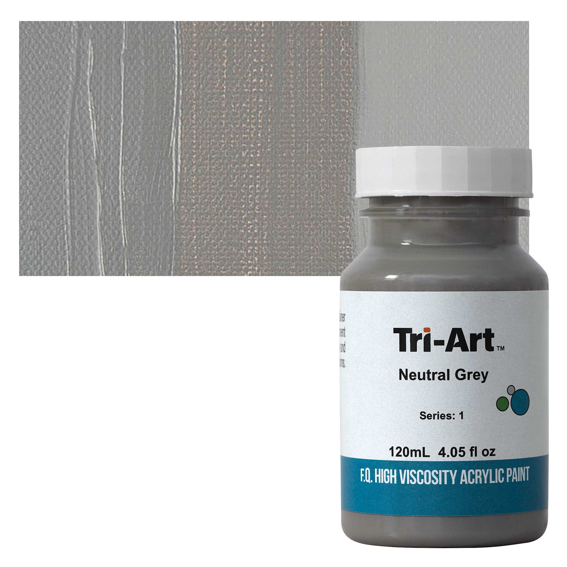 Tri-Art High Viscosity Artist Acrylic - Neutral Gray, 120 ml jar and swatch