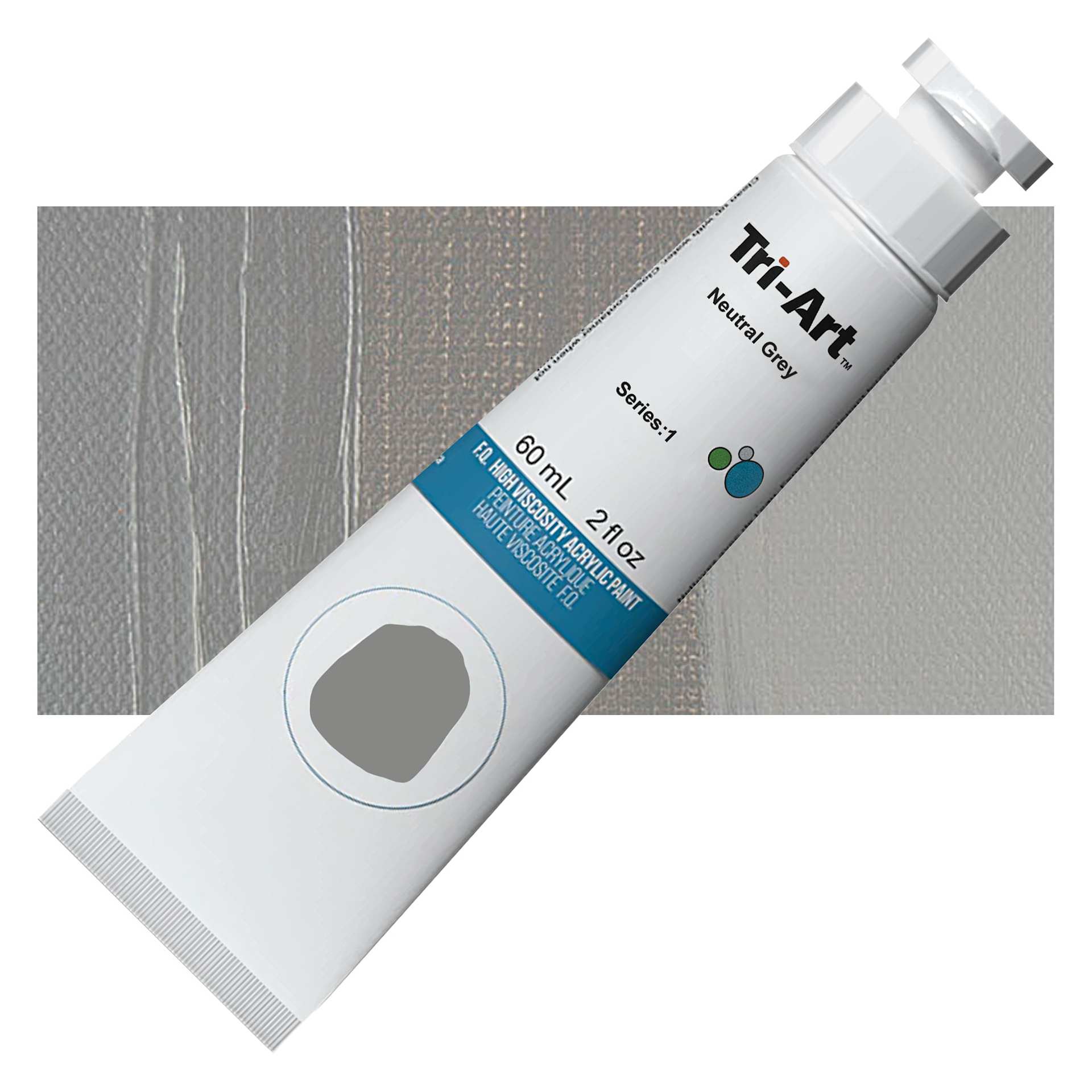 Tri-Art High Viscosity Artist Acrylic - Neutral Gray, 60 ml tube and swatch