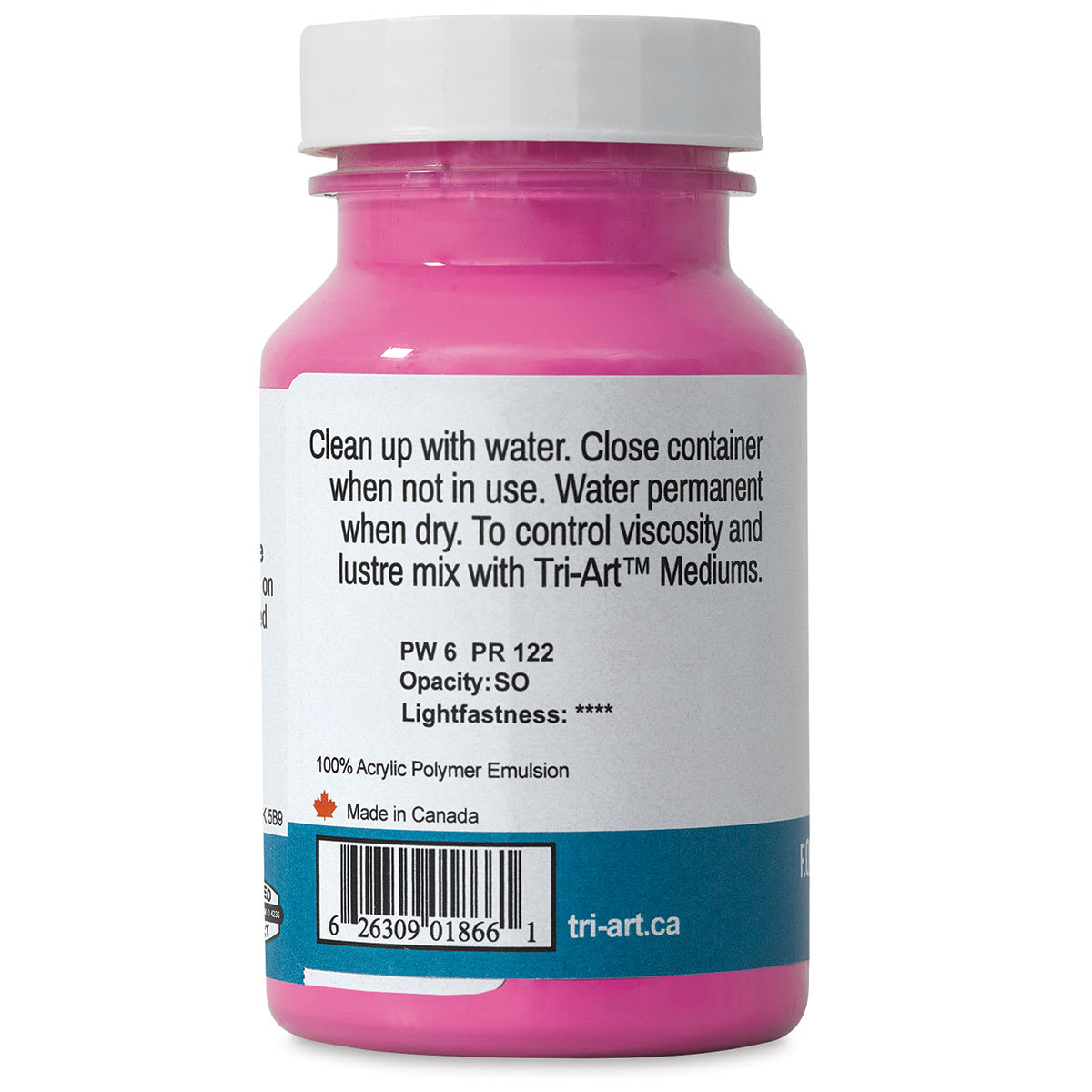 Tri-Art High Viscosity Artist Acrylic - Magenta Light, 120 ml jar back