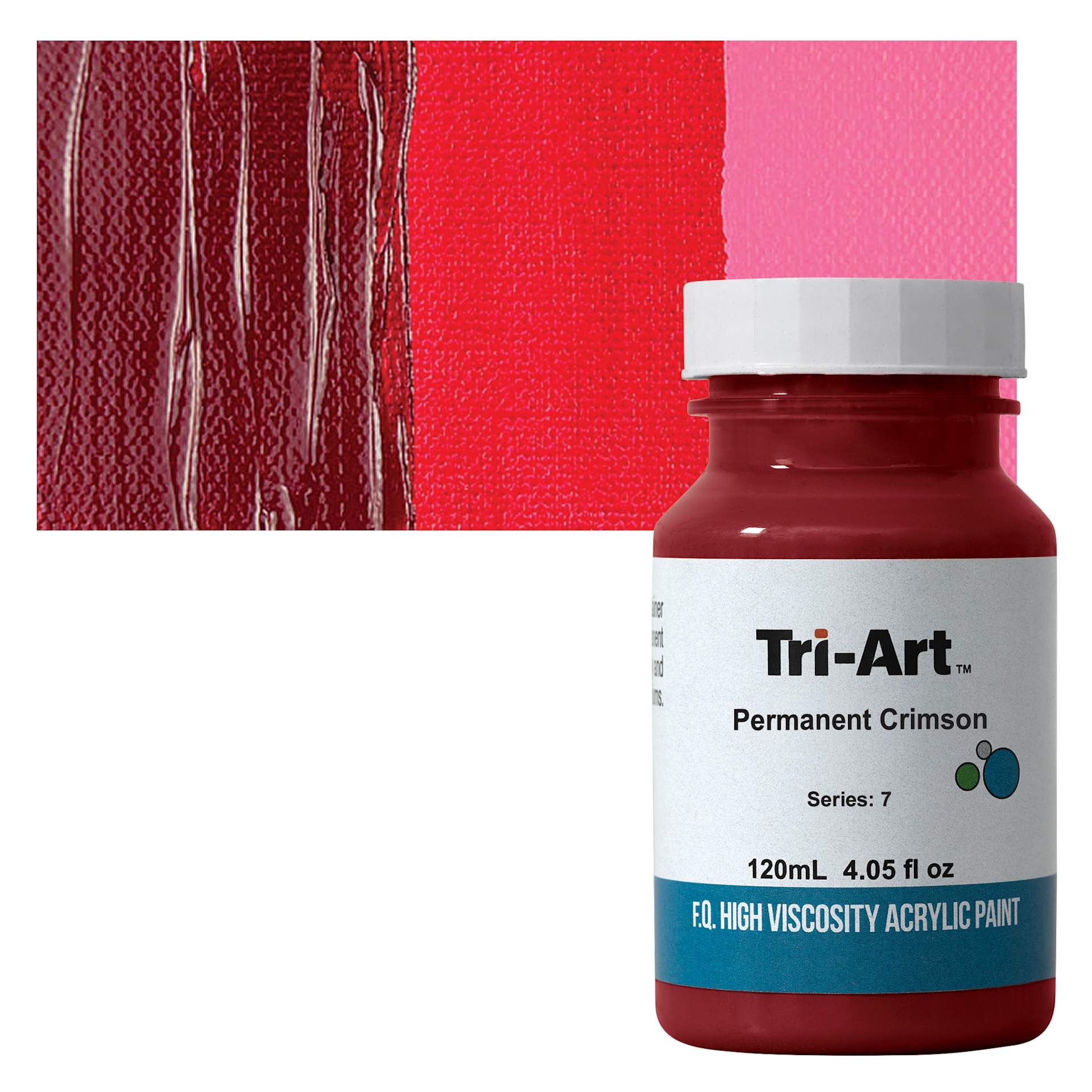Tri-Art High Viscosity Artist Acrylic - Permanent Crimson, 120 ml jar and swatch