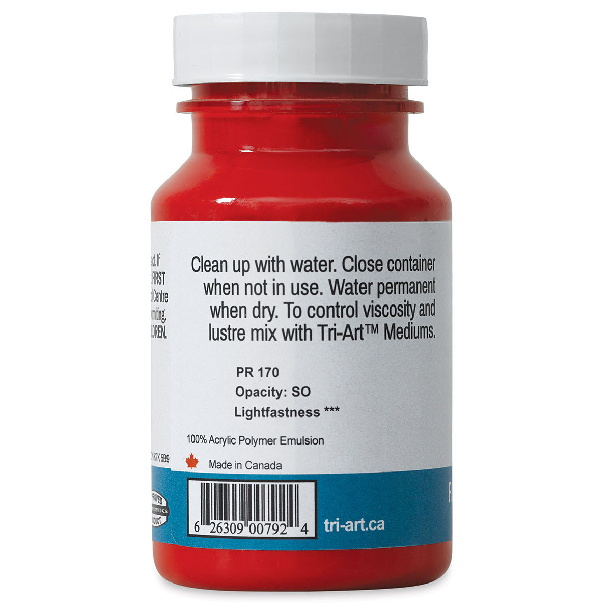 Tri-Art High Viscosity Artist Acrylic - Naphthol Red Medium, 120 ml jar back