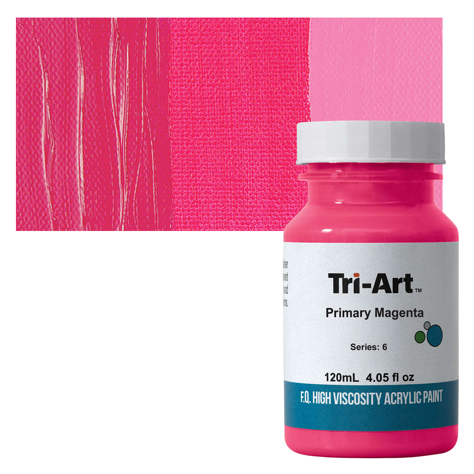 Tri-Art High Viscosity Artist Acrylic - Primary Magenta, 120 ml jar and swatch