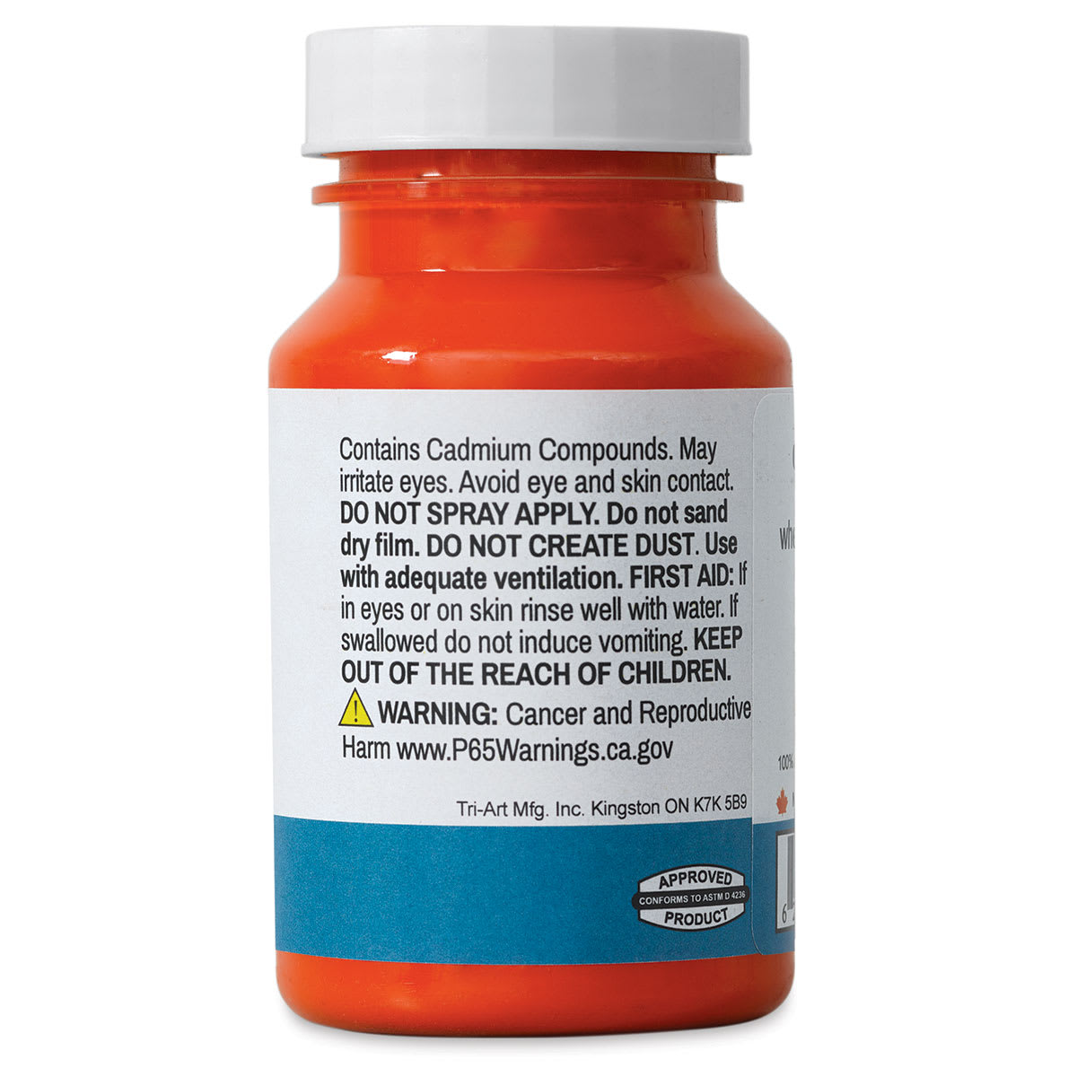Tri-Art High Viscosity Artist Acrylic - C.P. Cadmium Red Light, 120 ml jar side view