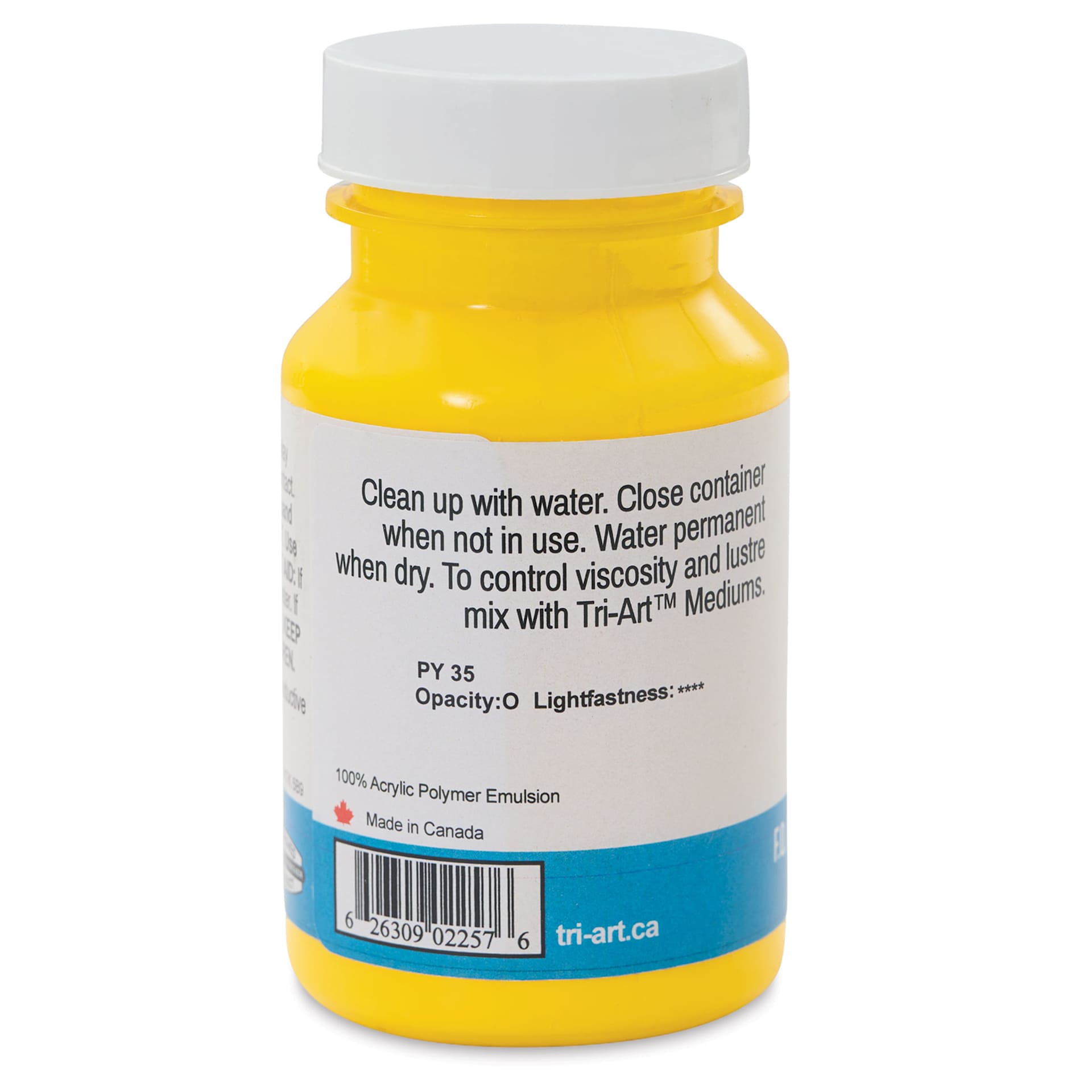 Tri-Art High Viscosity Artist Acrylic - C.P. Cadmium Yellow Medium, 120 ml jar back