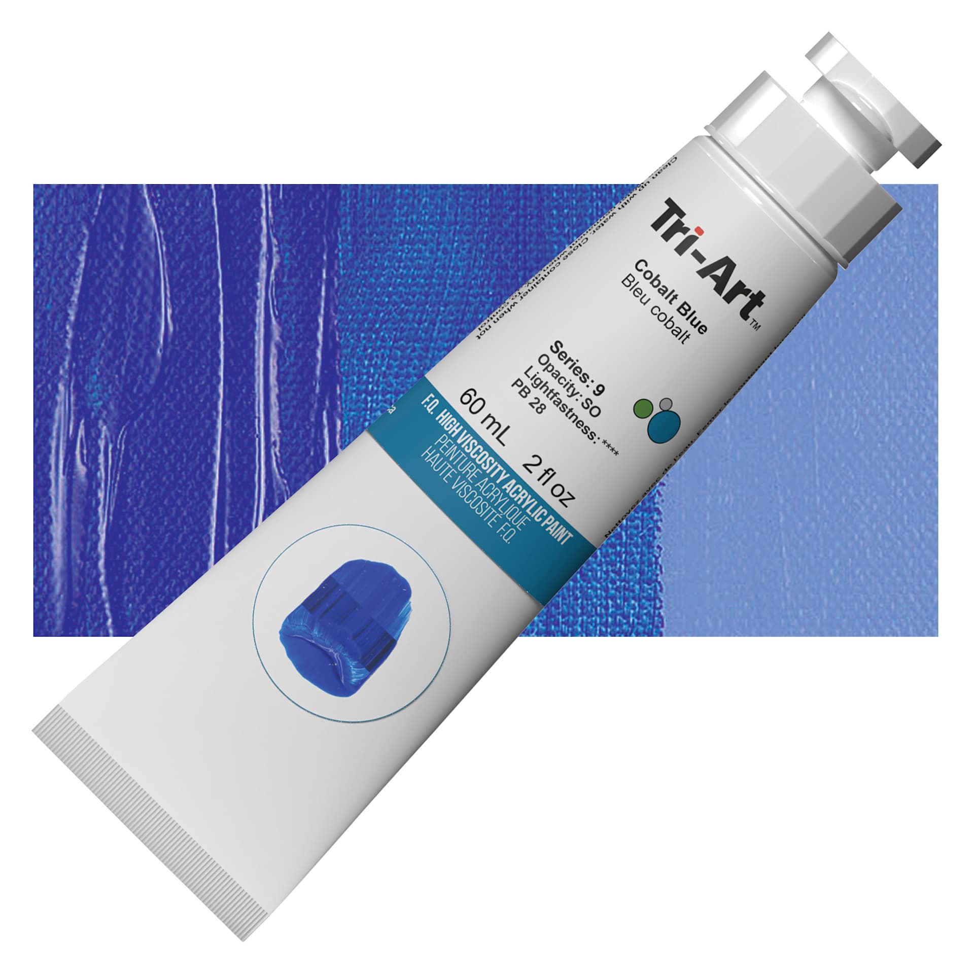 Tri-Art High Viscosity Artist Acrylic - Cobalt Blue, 60 ml tube and swatch
