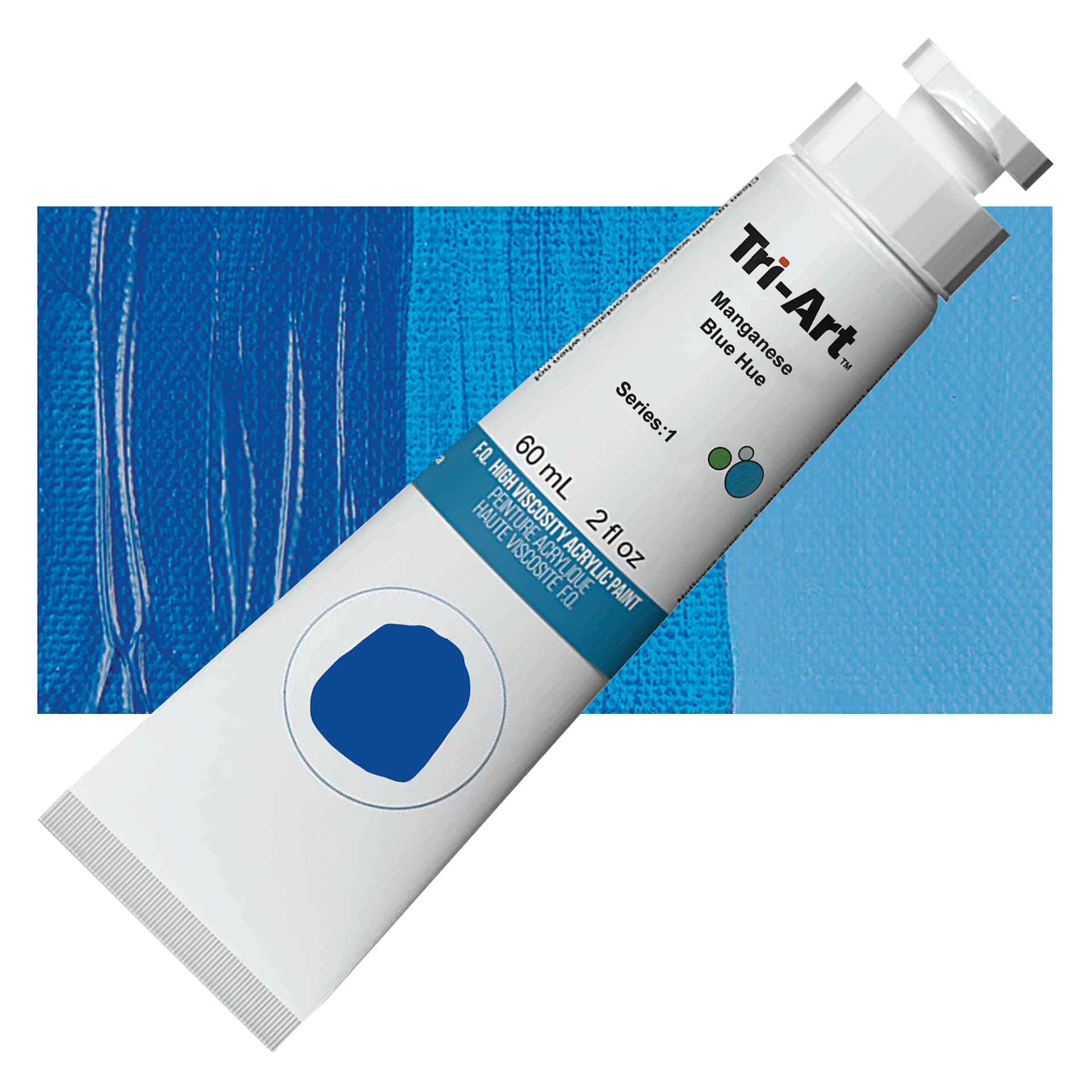 Tri-Art High Viscosity Artist Acrylic - Manganese Blue Hue, 60 ml tube and swatch