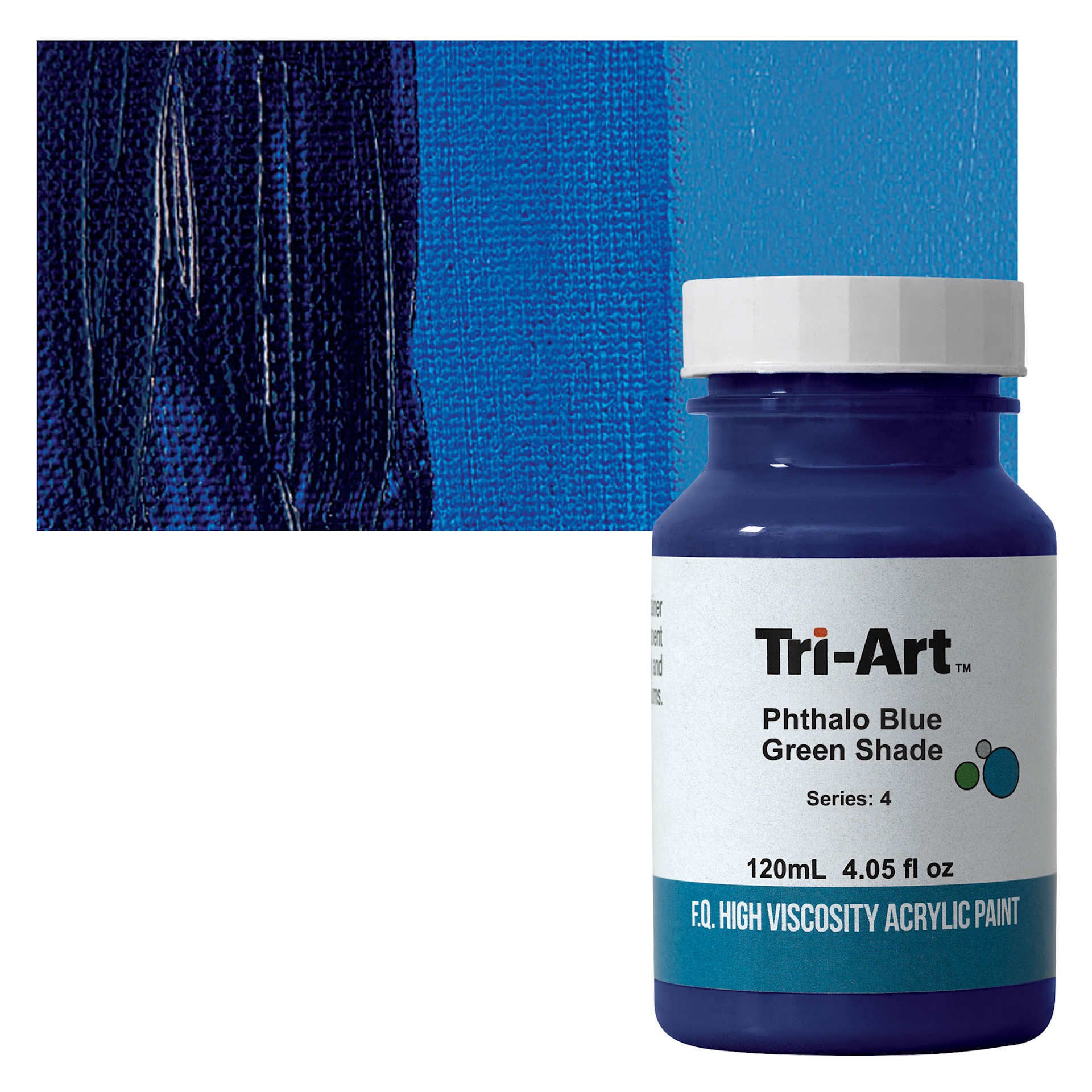 Tri-Art High Viscosity Artist Acrylic - Phthalo Blue Green Shade, 120 ml jar and swatch
