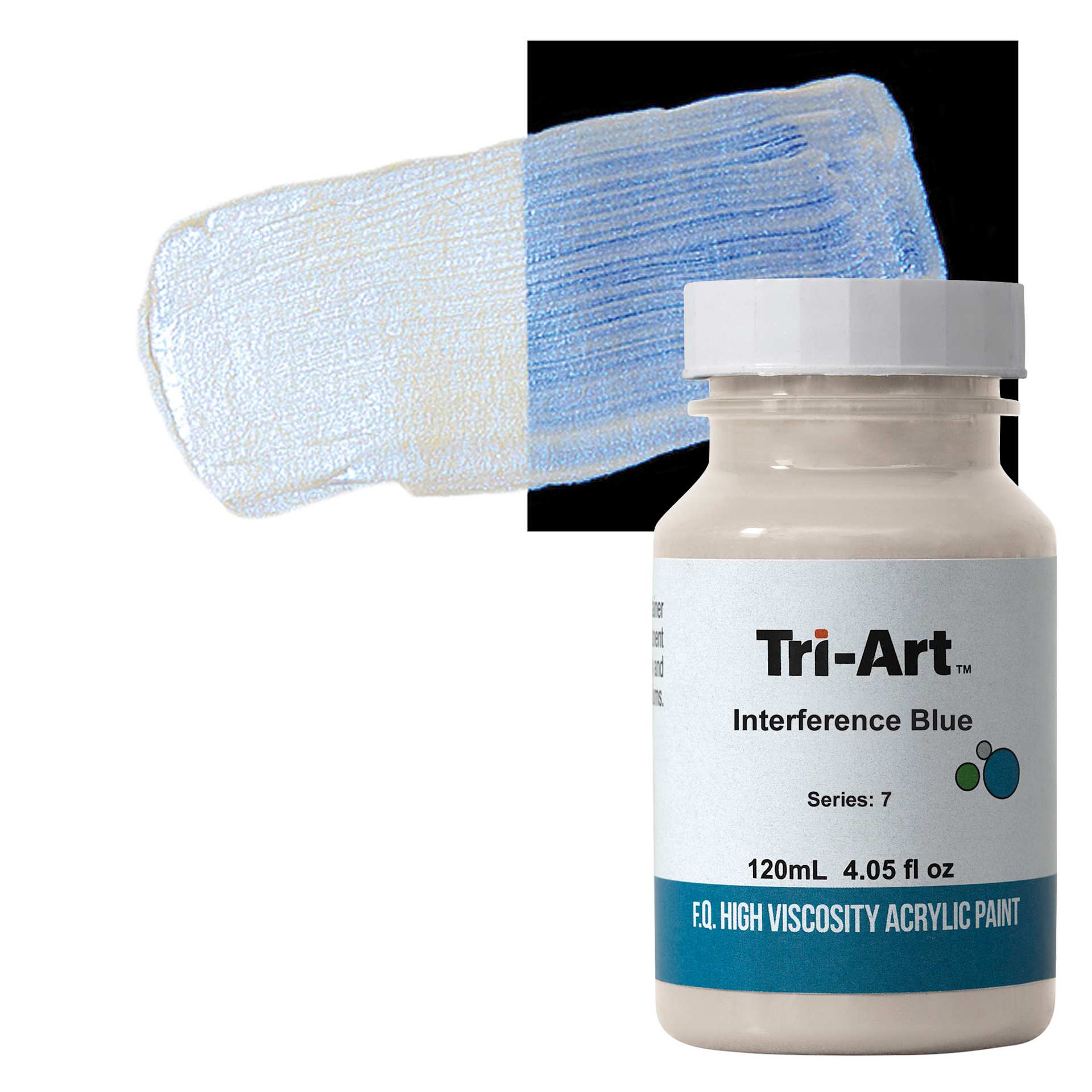 Tri-Art High Viscosity Artist Acrylic - Interference Blue, 120 ml jar and swatch