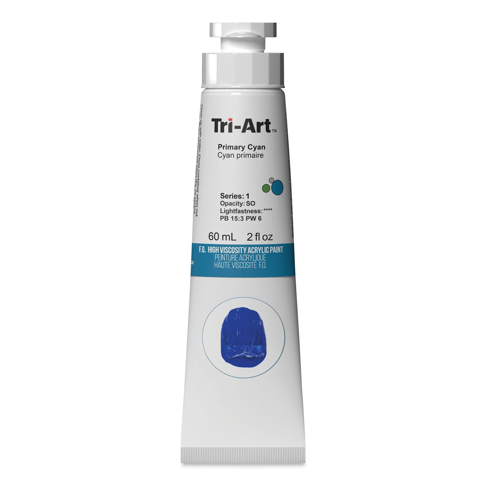 Tri-Art High Viscosity Artist Acrylic - Primary Cyan, 60 ml tube