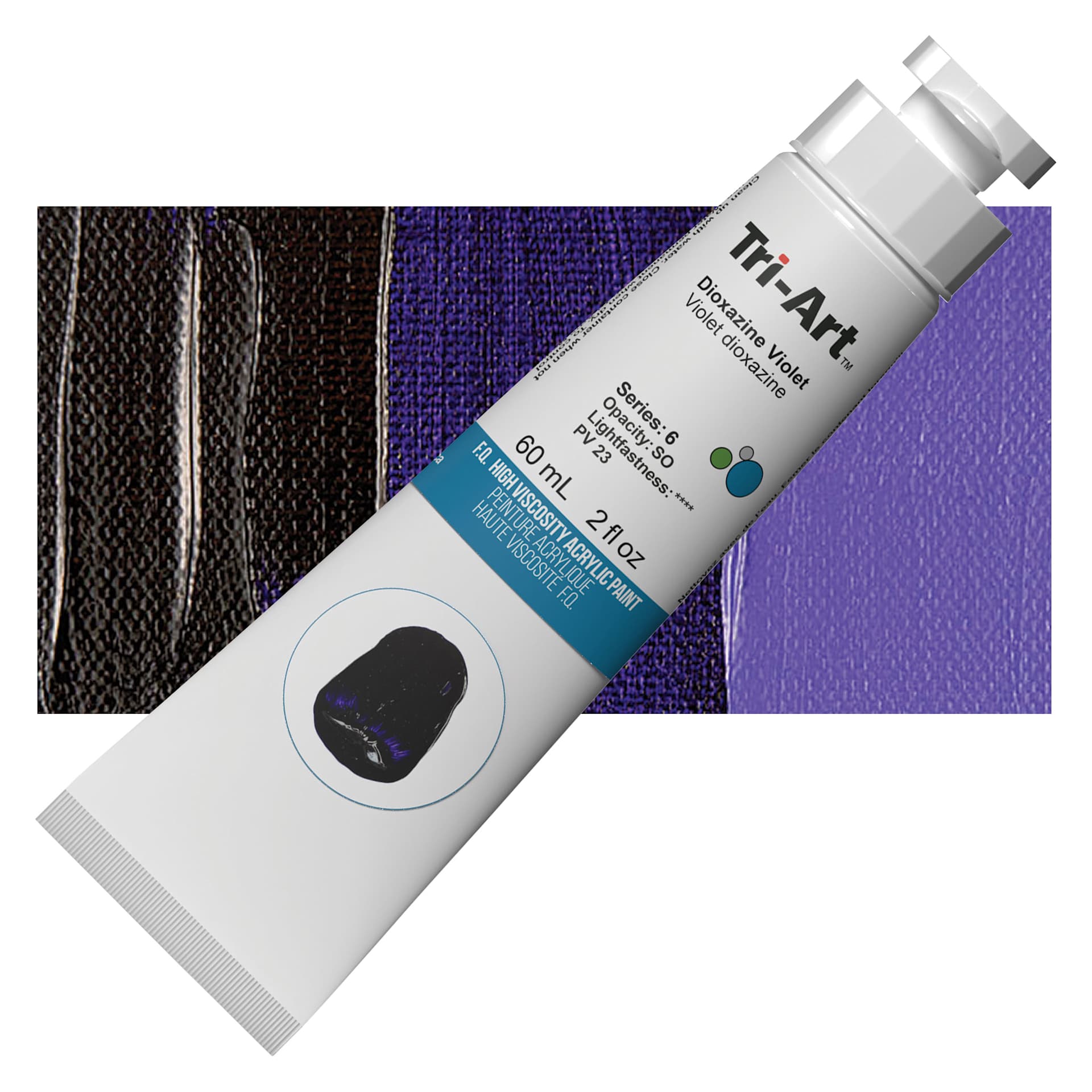 Tri-Art High Viscosity Artist Acrylic - Dioxazine Violet, 60 ml tube and swatch