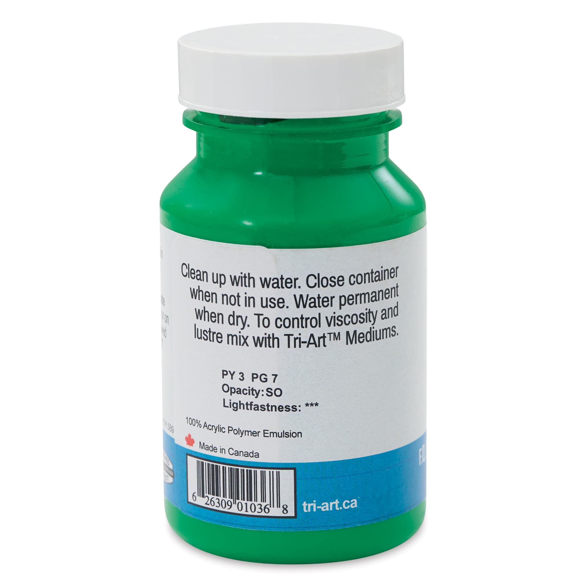 Tri-Art High Viscosity Artist Acrylic - Permanent Green Light, 120 ml jar back