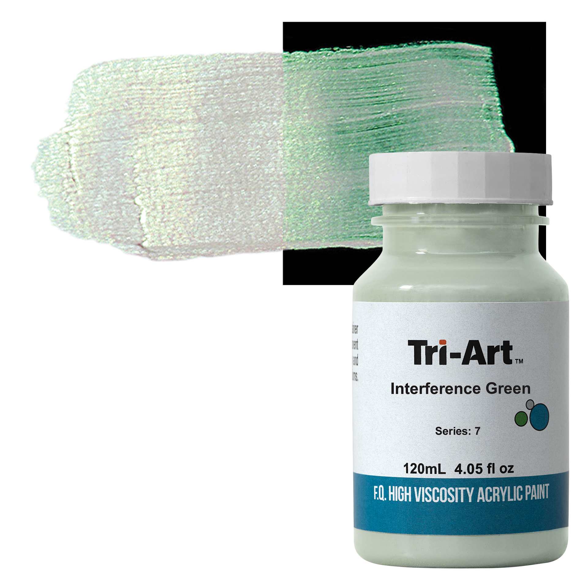 Tri-Art High Viscosity Artist Acrylic - Interference Green, 120 ml jar and swatch