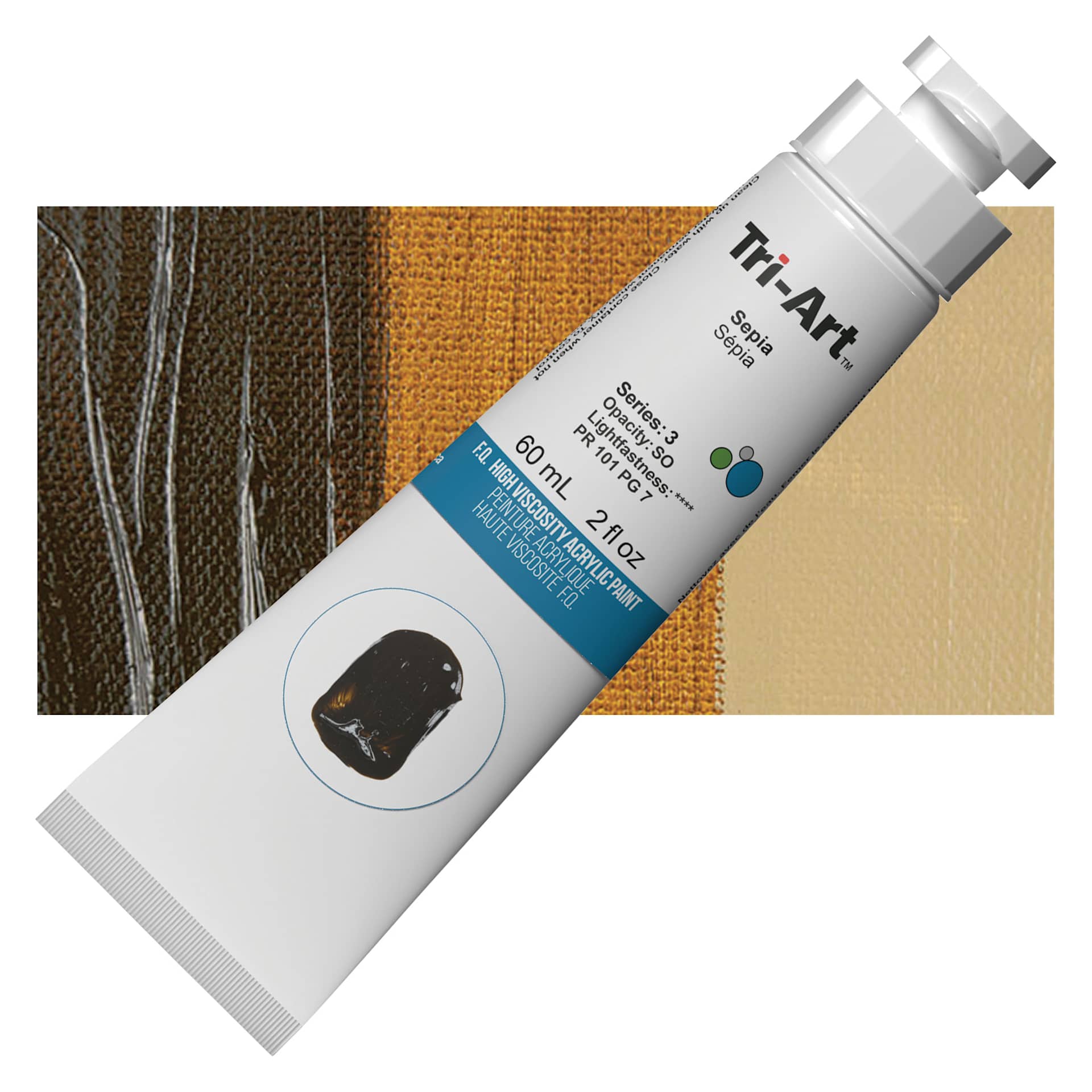 Tri-Art High Viscosity Artist Acrylic - Sepia, 60 ml tube and swatch