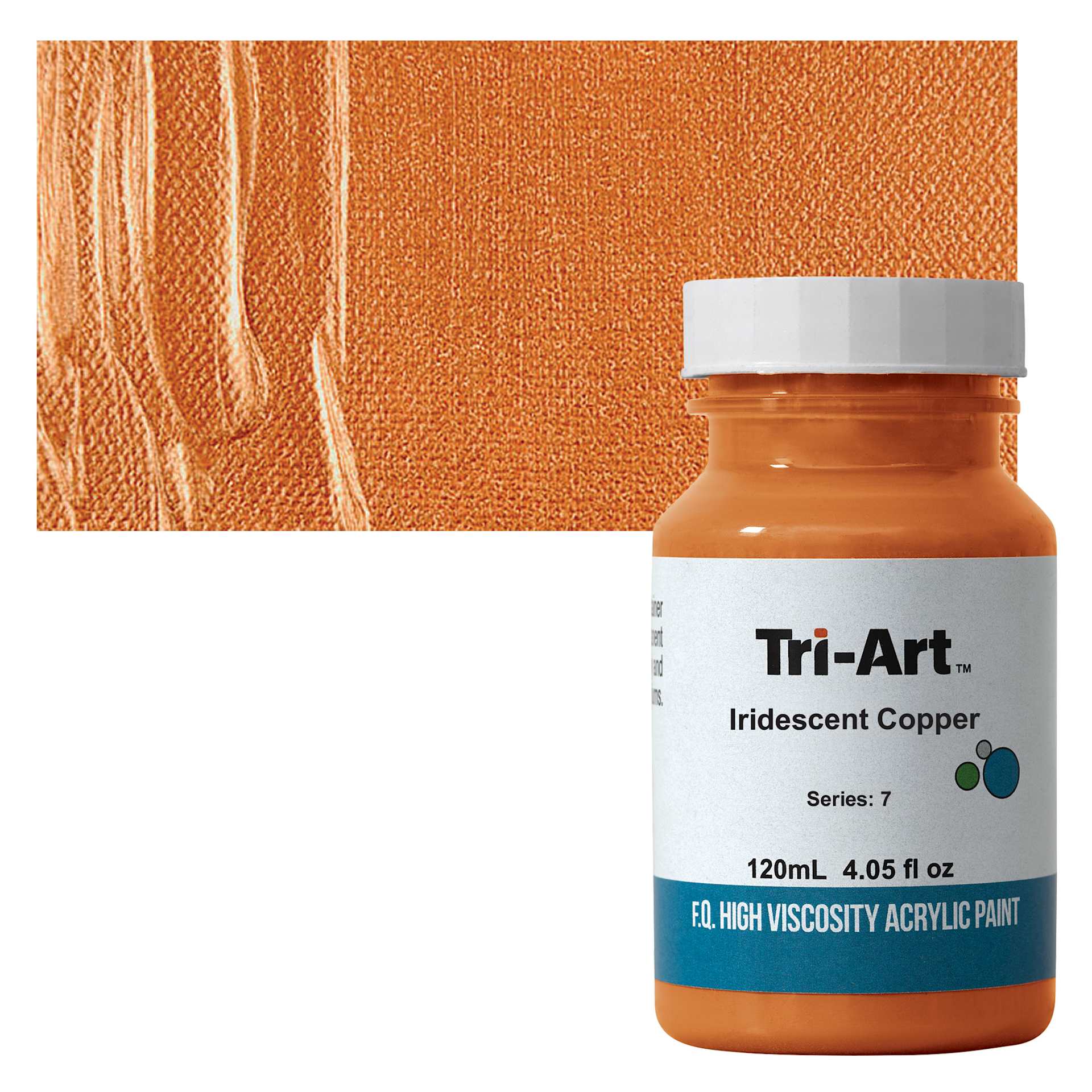 Tri-Art High Viscosity Artist Acrylic - Iridescent Copper, 120 ml jar and swatch