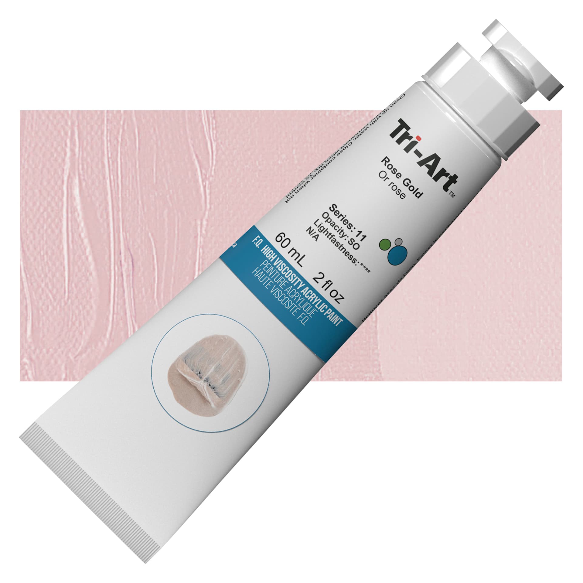 Tri-Art High Viscosity Artist Acrylic - Rose Gold, 60 ml tube and swatch