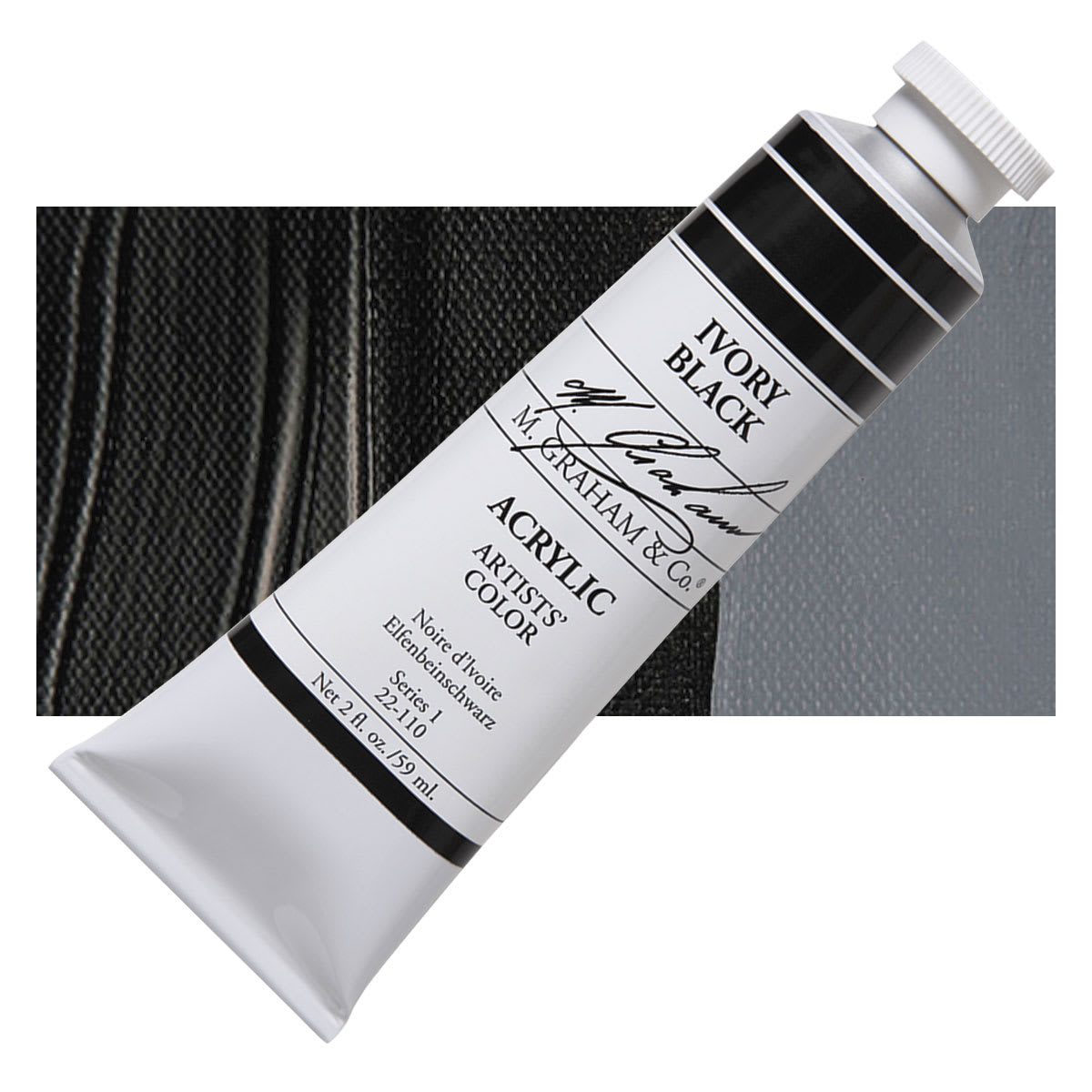 M. Graham Artists' Acrylic - Ivory Black, 2 oz tube and swatch