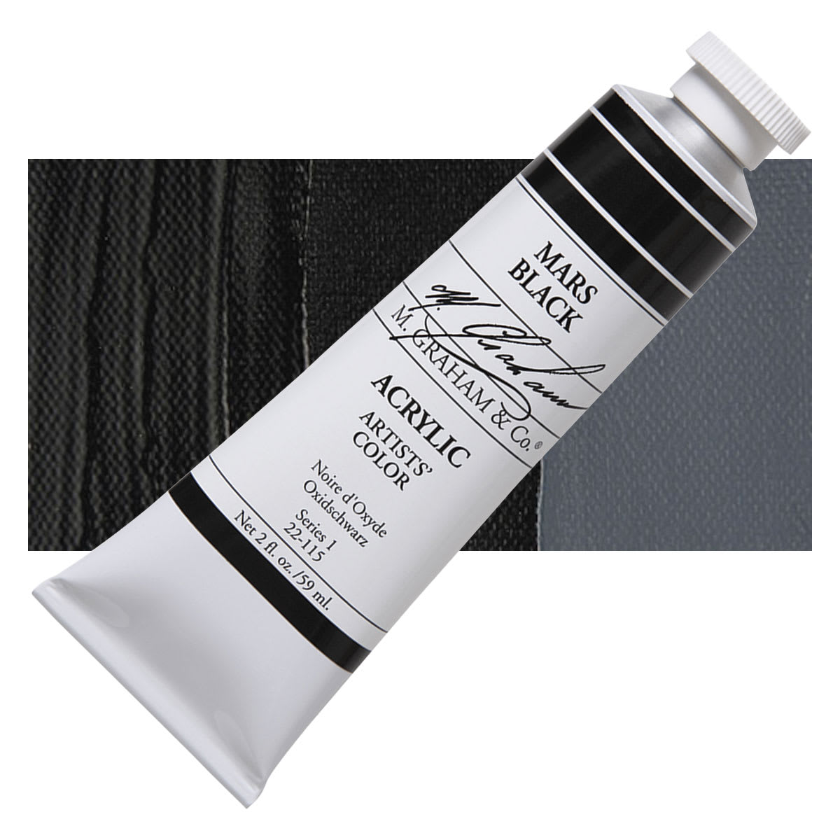 M. Graham Artists' Acrylic - Mars Black, 2 oz tube and swatch