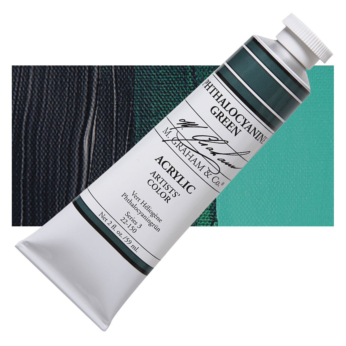 M. Graham Artists' Acrylic - Phthalocyanine Green, 2 oz tube and swatch