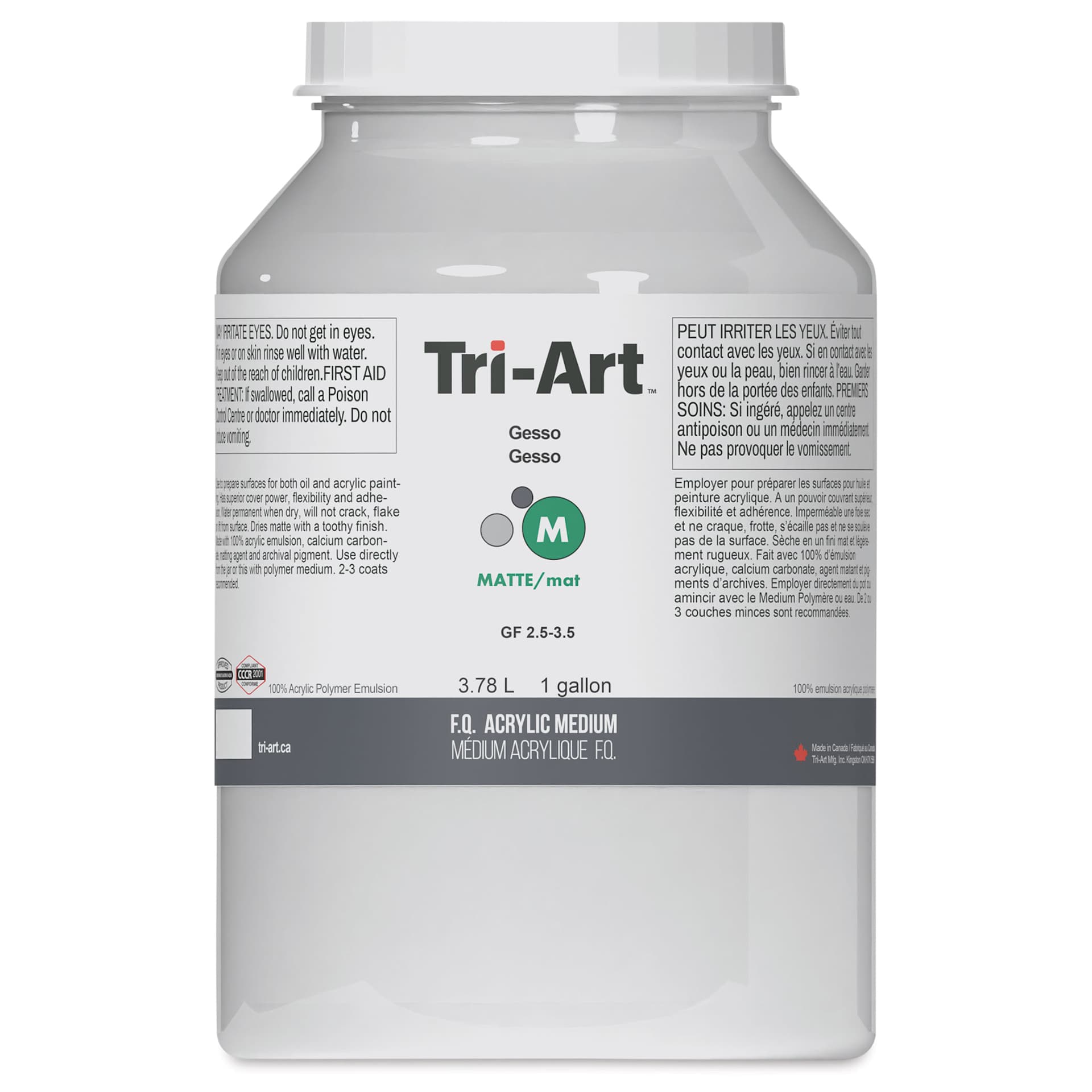 Tri-Art Finest Acrylic White Gesso - Front of One Gallon Jar
