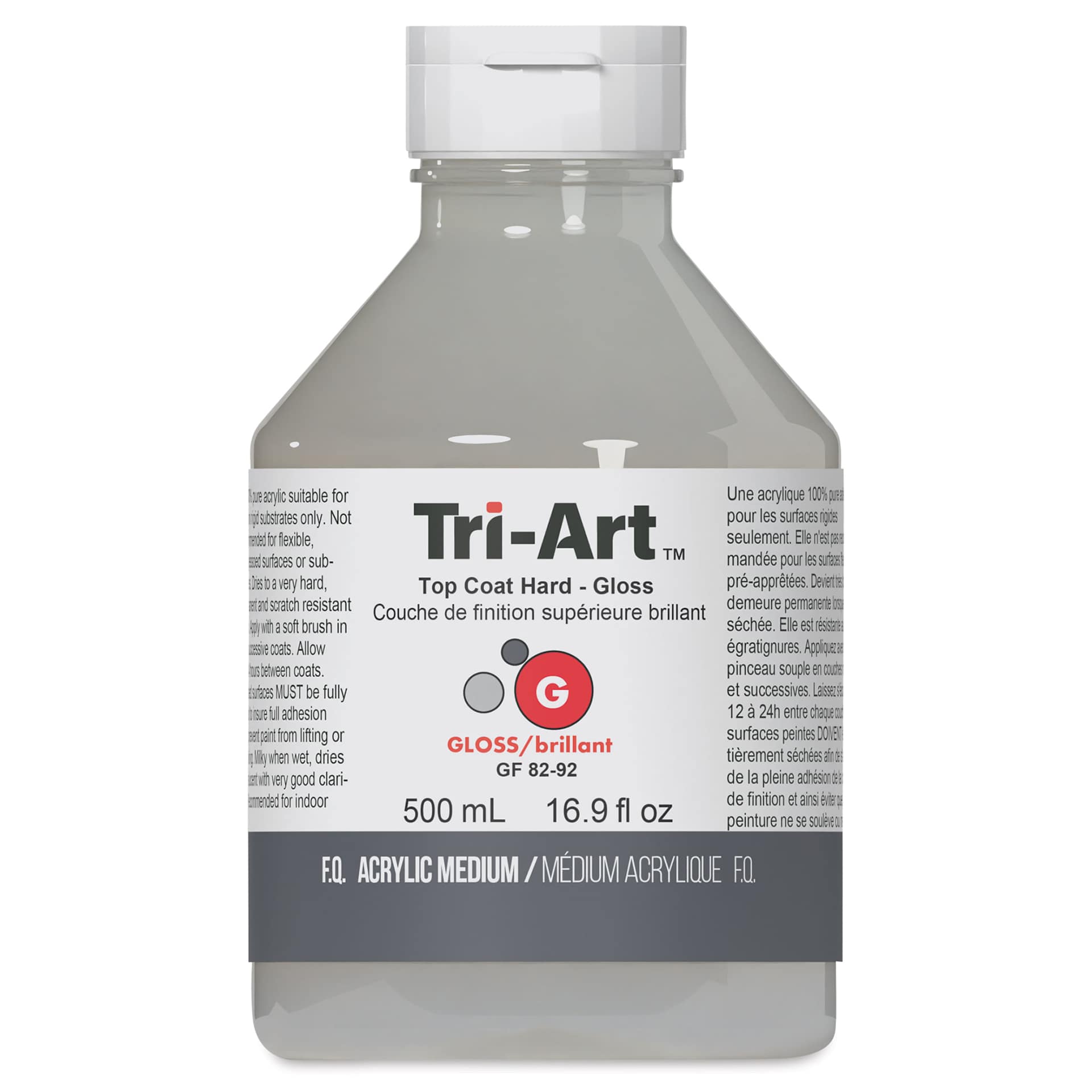 Tri-Art Top Coat Mediums - Front view of bottle of 500 ml Hard Gloss Medium