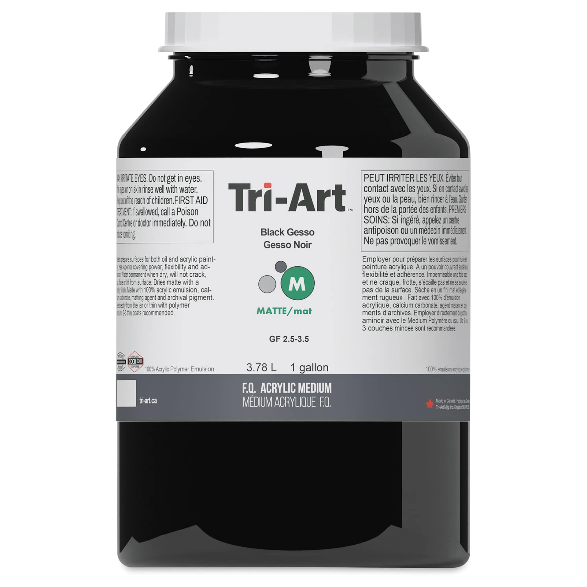 Tri-Art Acrylic Black Gesso - Front view of One Gallon Jar