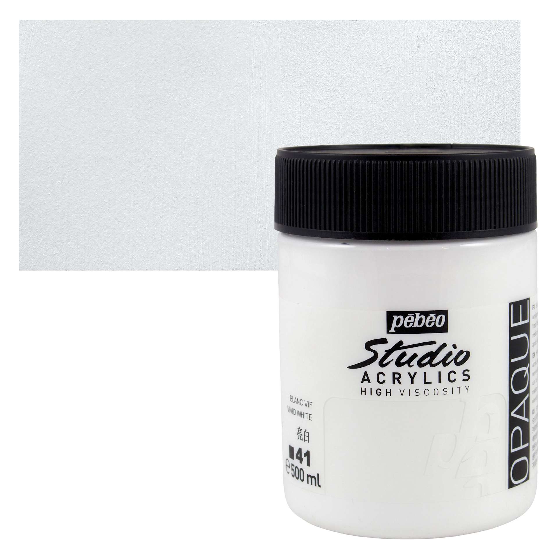 Pebeo High Viscosity Acrylic - Vivid White, 500 ml, Jar and swatch
