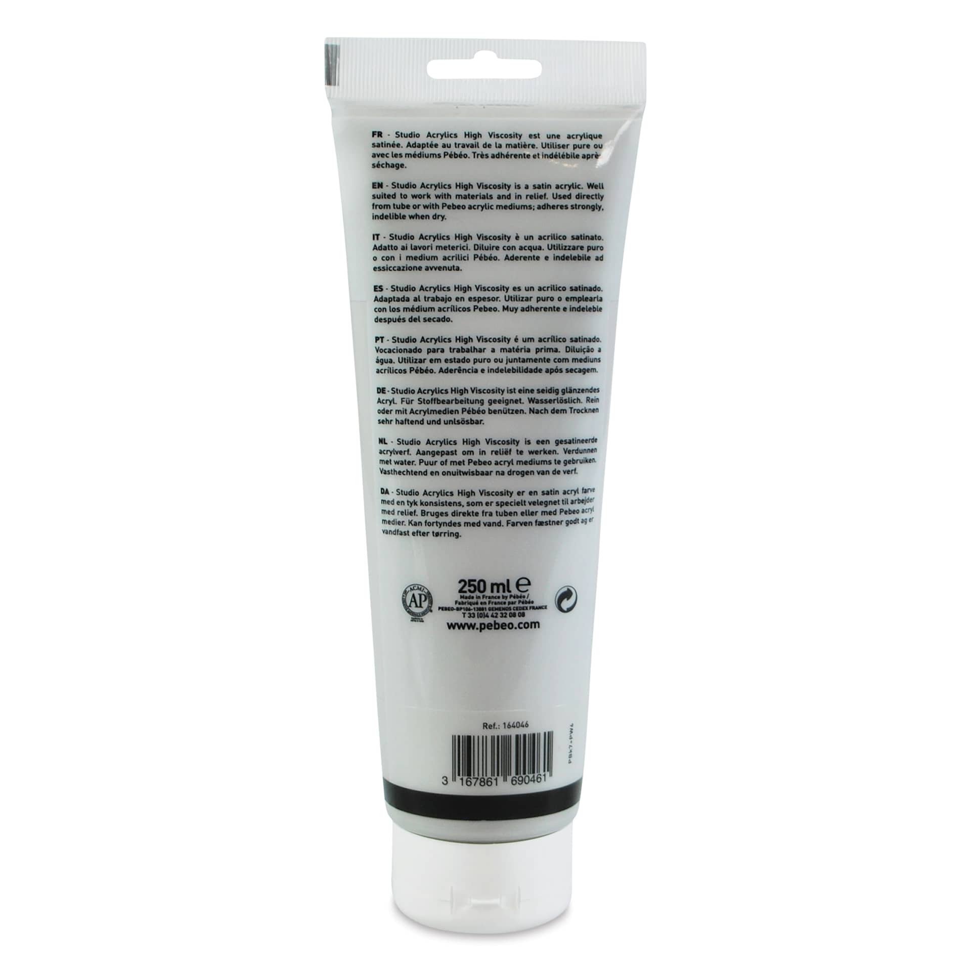 Pebeo High Viscosity Acrylics - Neutral Grey, 250 ml, Tube (Back)