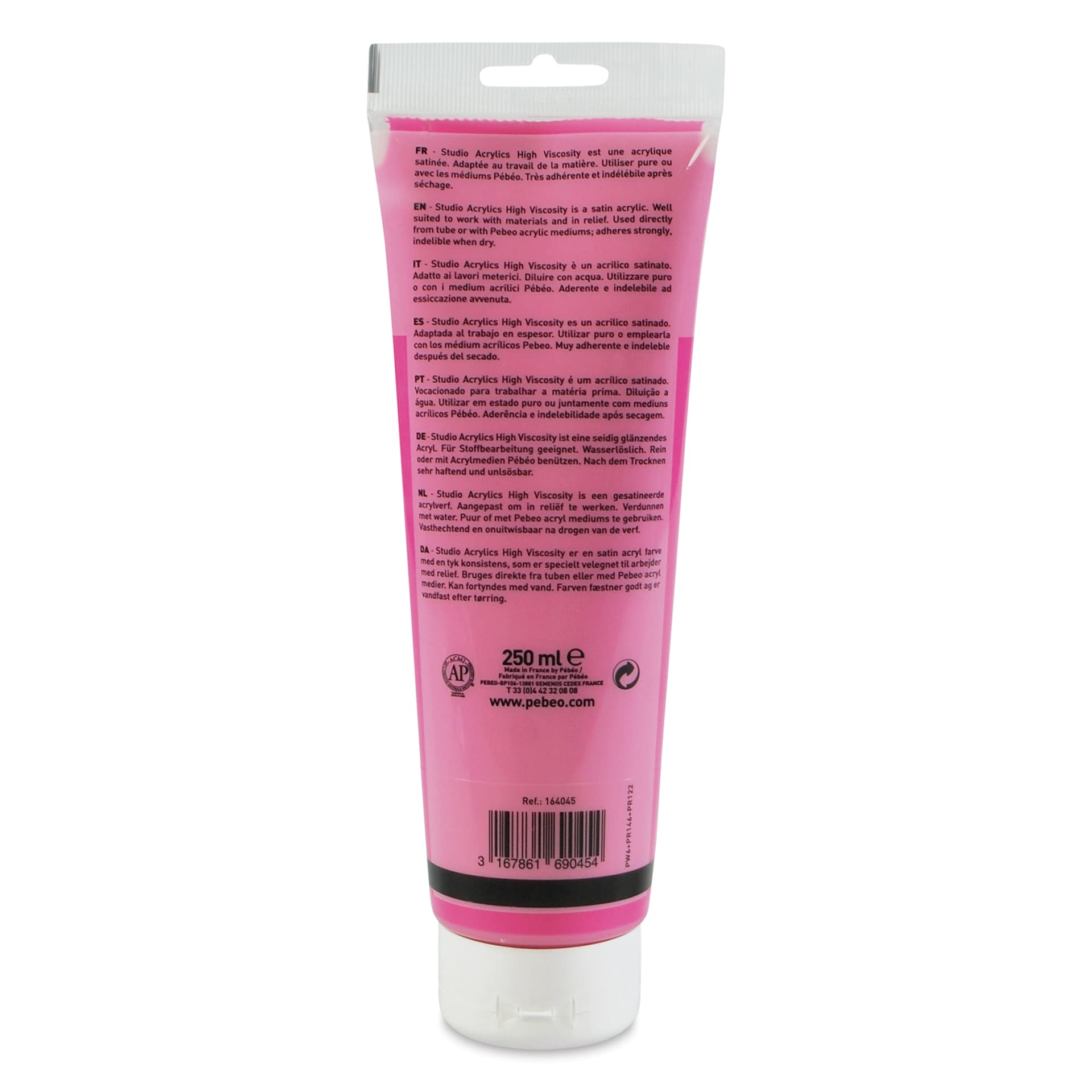 Pebeo High Viscosity Acrylics - Opaque Vivid Pink, 250 ml, Tube (Back)