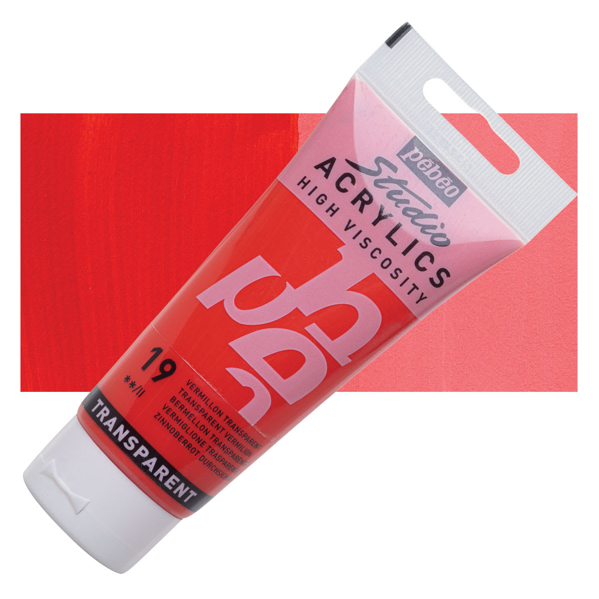 Pebeo High Viscosity Acrylic - Transparent Vermilion, 100 ml tube and swatch