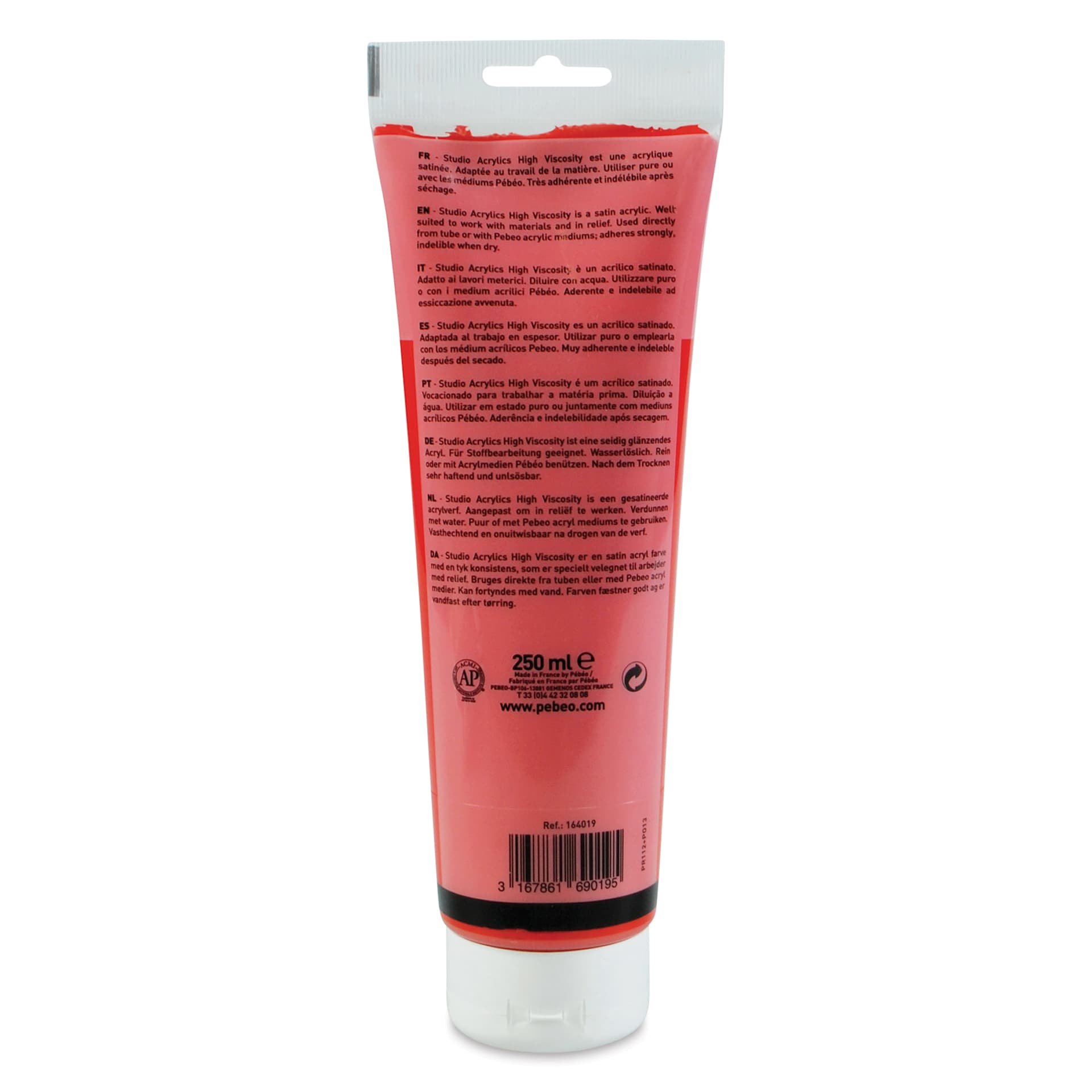 Pebeo High Viscosity Acrylics - Transparent Vermilion, 250 ml, Tube (Back)