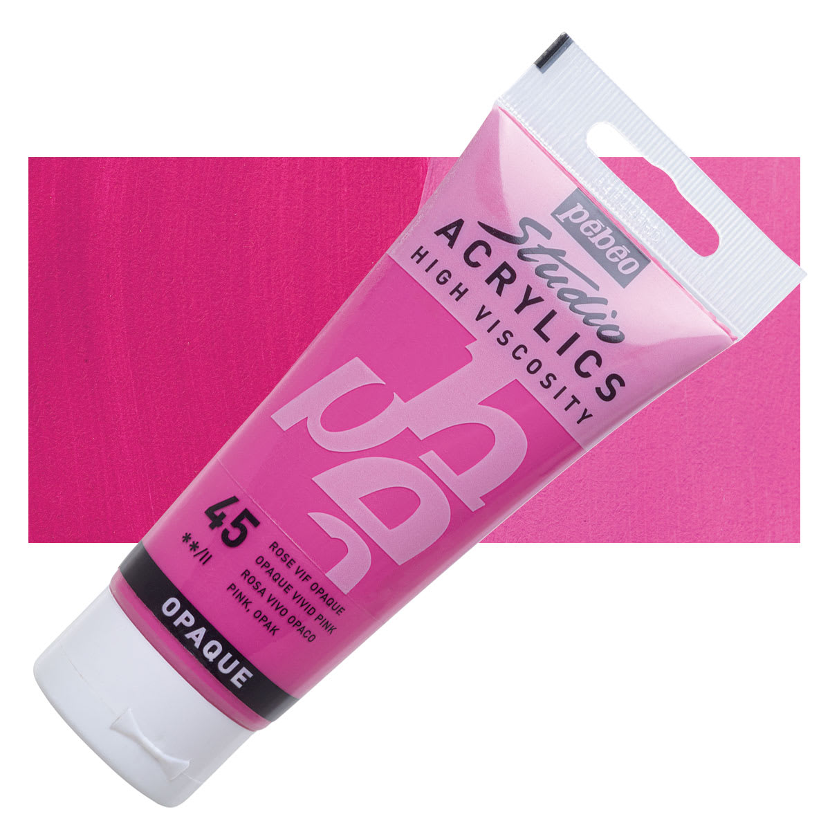 Pebeo High Viscosity Acrylic - Opaque Vivid Pink, 100 ml, Swatch with Tube