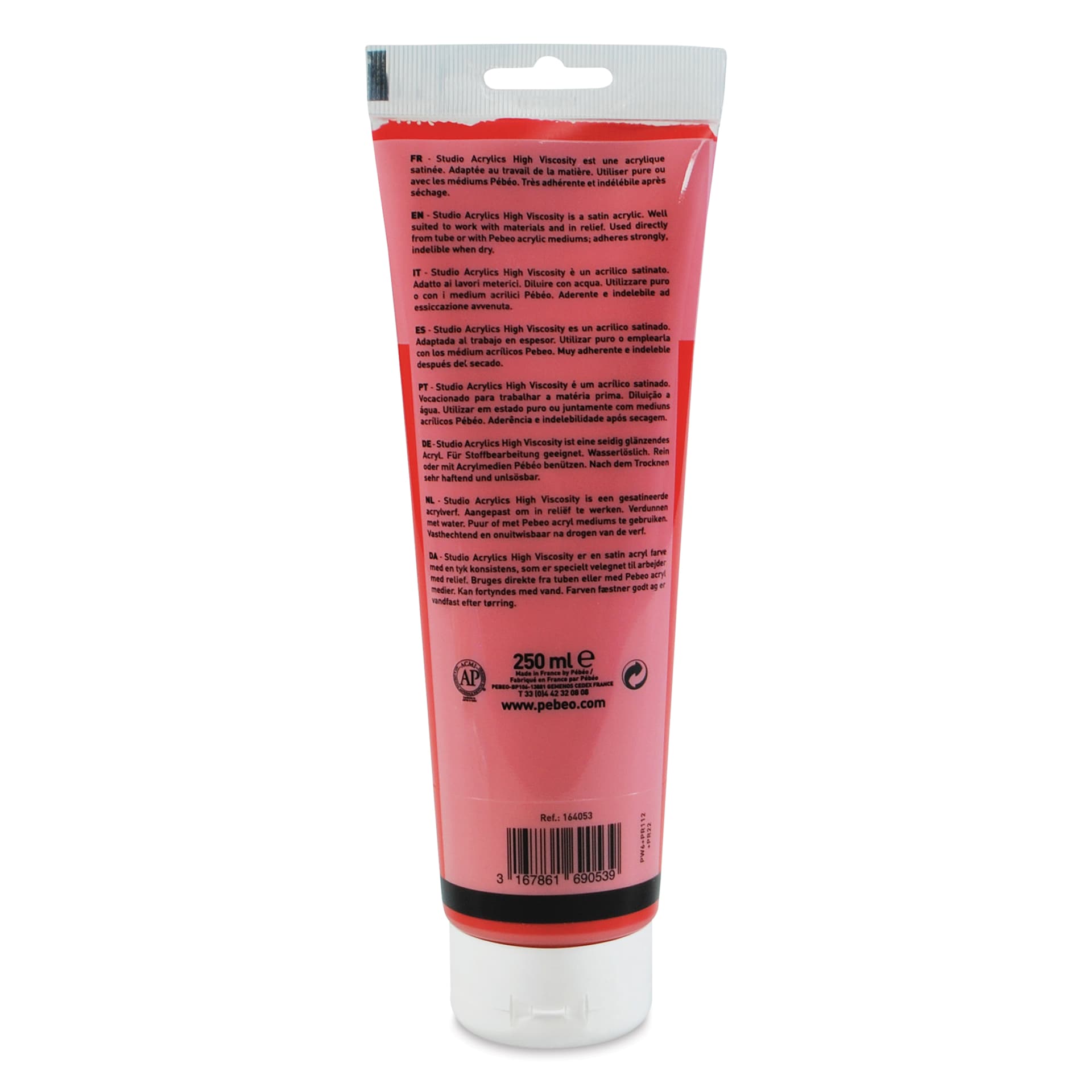 Pebeo High Viscosity Acrylics - Dark Cadmium Red Hue, 250 ml, Tube (Back)