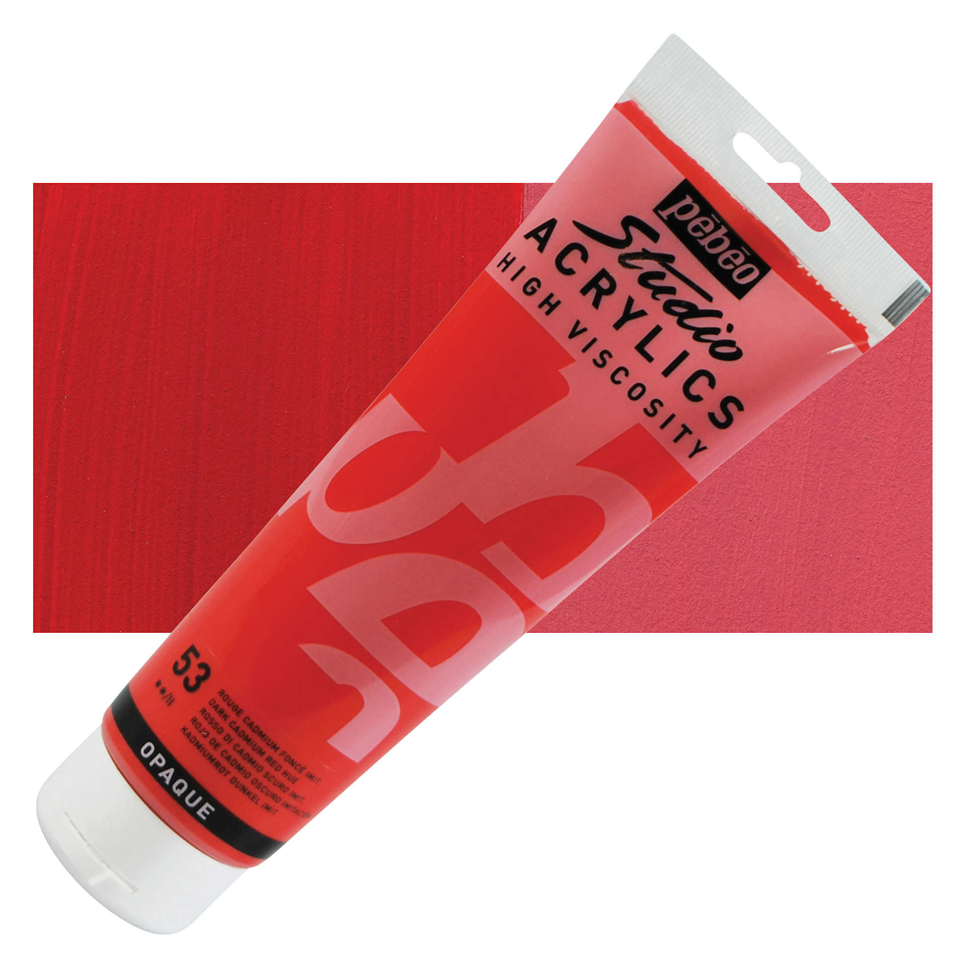 Pebeo High Viscosity Acrylic - Dark Cadmium Red Hue, 250 ml, Tube and swatch