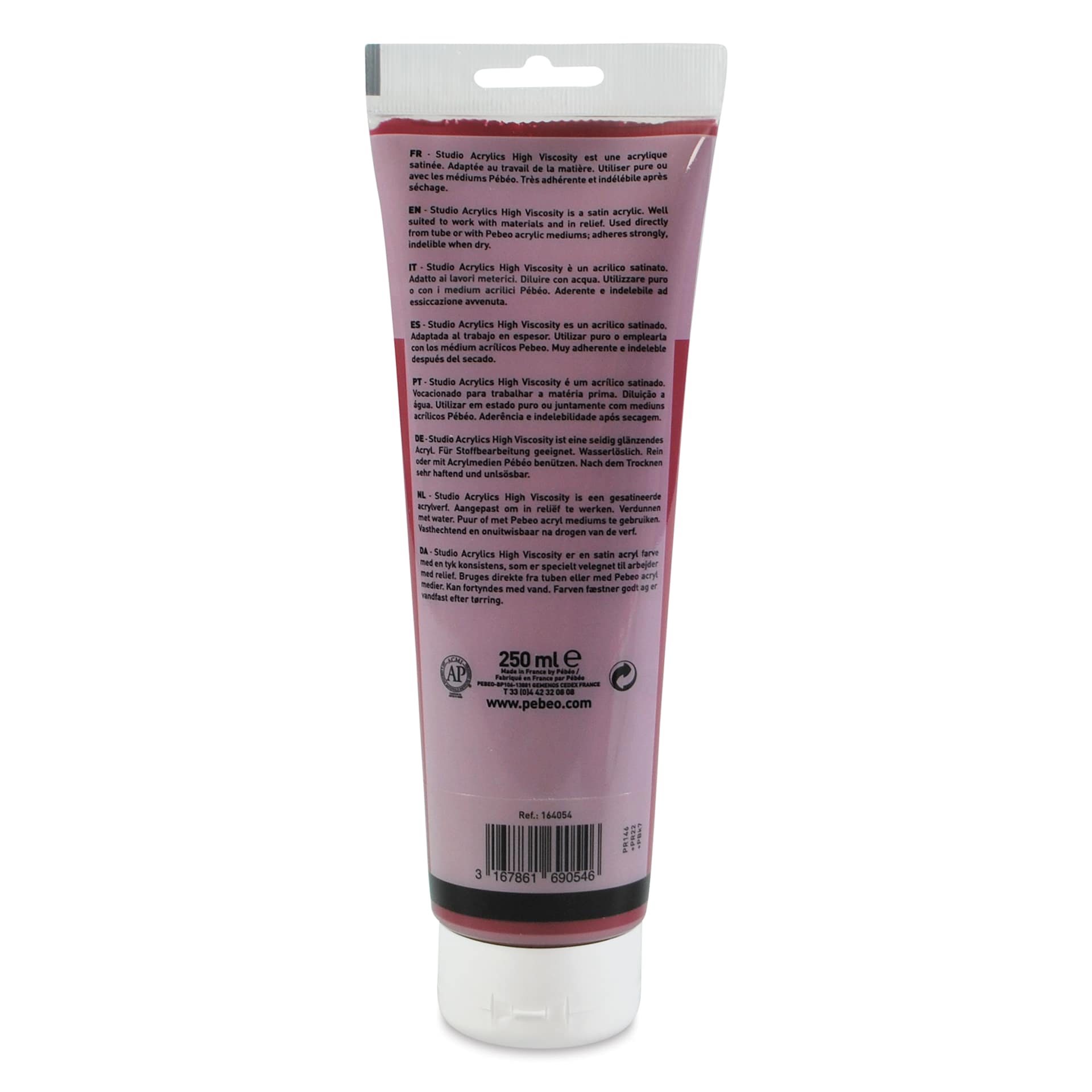 Pebeo High Viscosity Acrylics - Alizarin Crimson, 250 ml, Tube (Back)