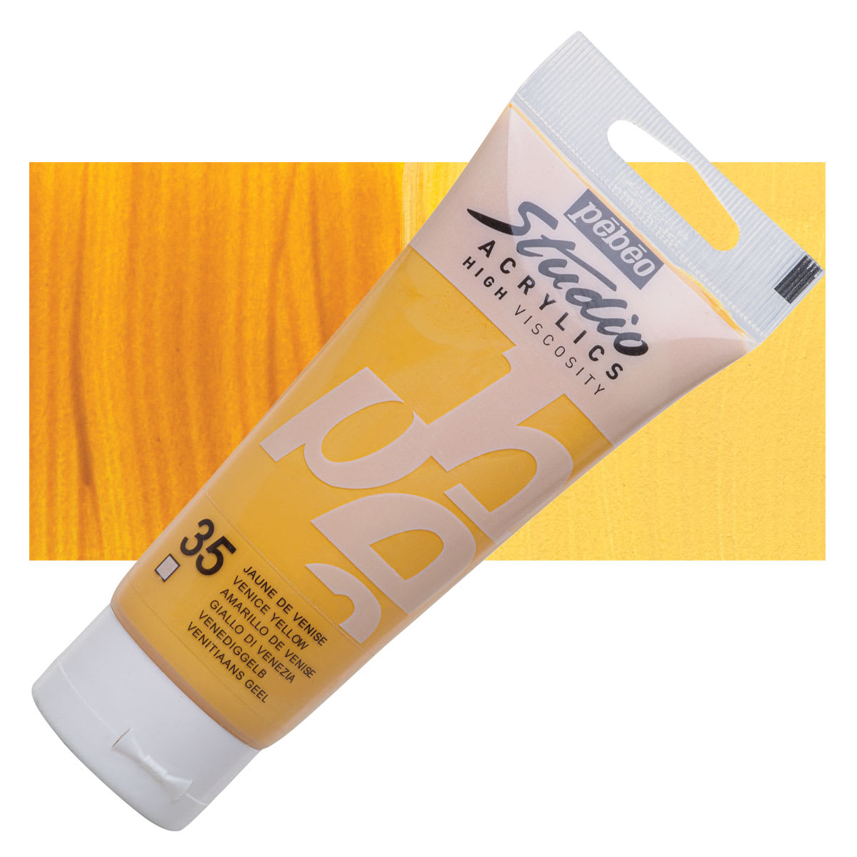 Pebeo High Viscosity Acrylic - Venice Yellow, 100 ml, Swatch with Tube