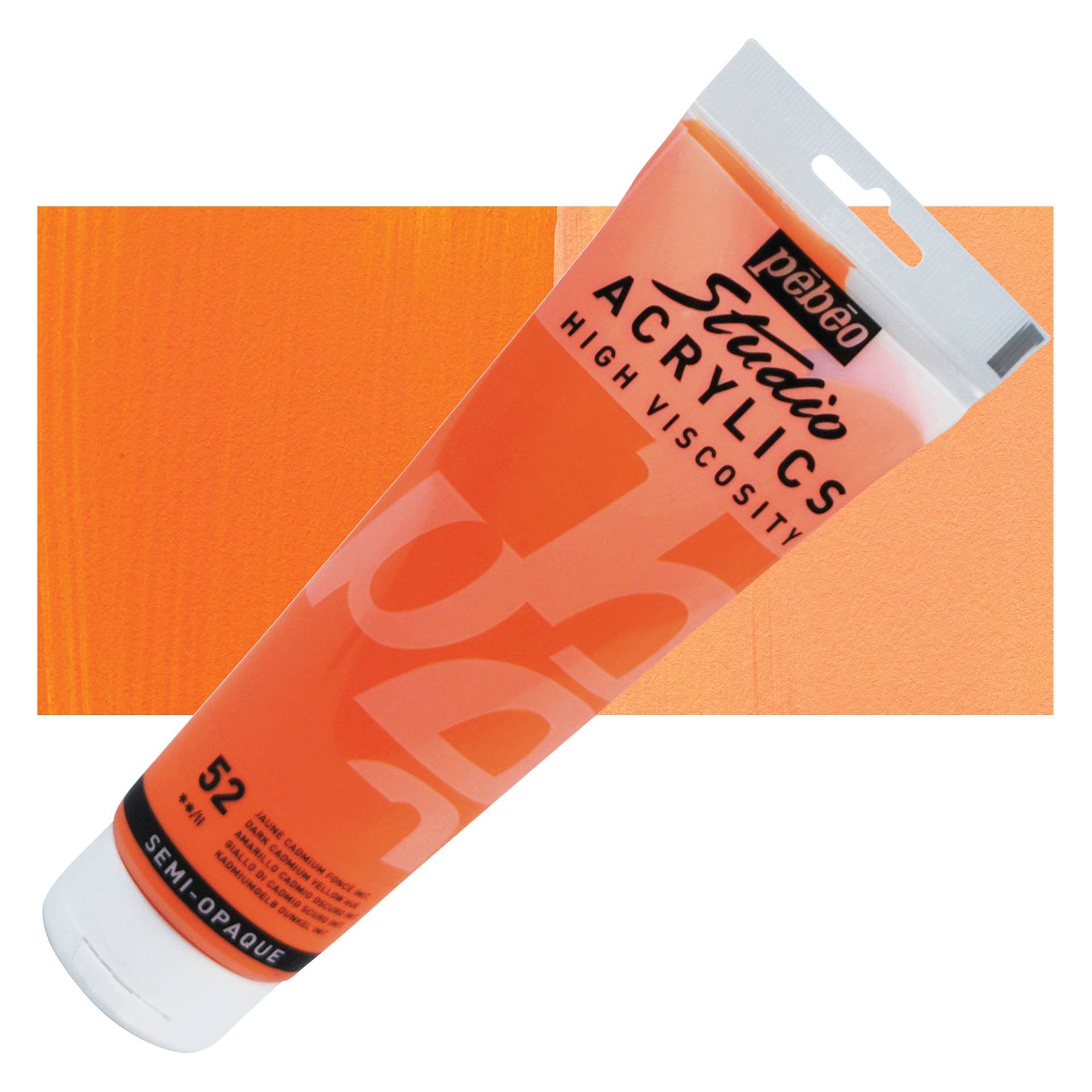 Pebeo High Viscosity Acrylic - Dark Cadmium Yellow Hue, 250 ml, Tube and swatch