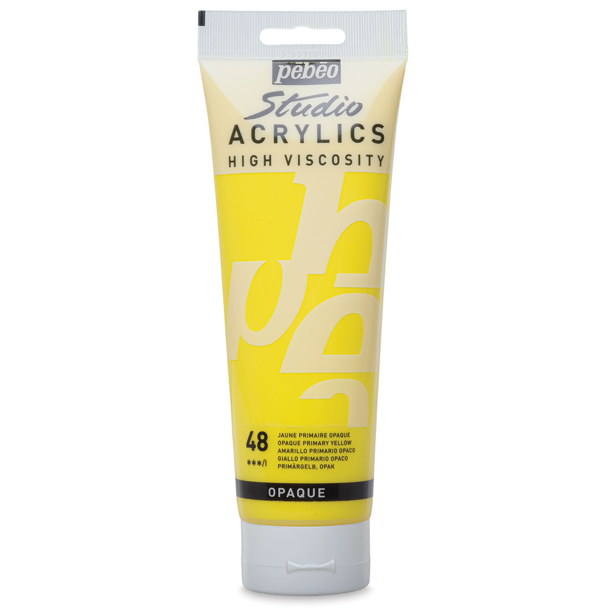 Pebeo High Viscosity Studio Acrylic Paint -  Single 250 ml Tube of Opaque Primary Yellow shown upright