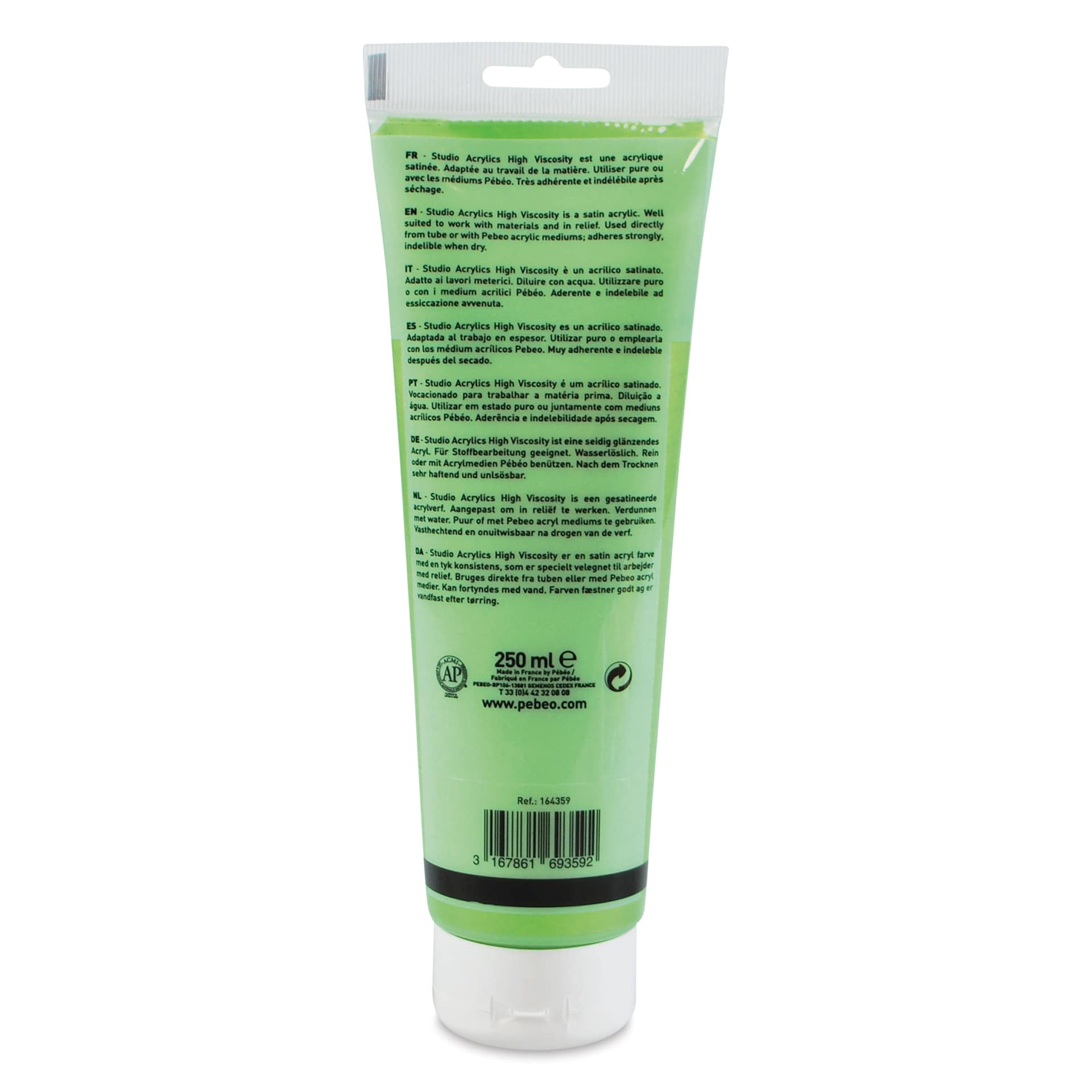 Pebeo High Viscosity Acrylics - Iridescent Green/Yellow, 250 ml, Tube (Back)