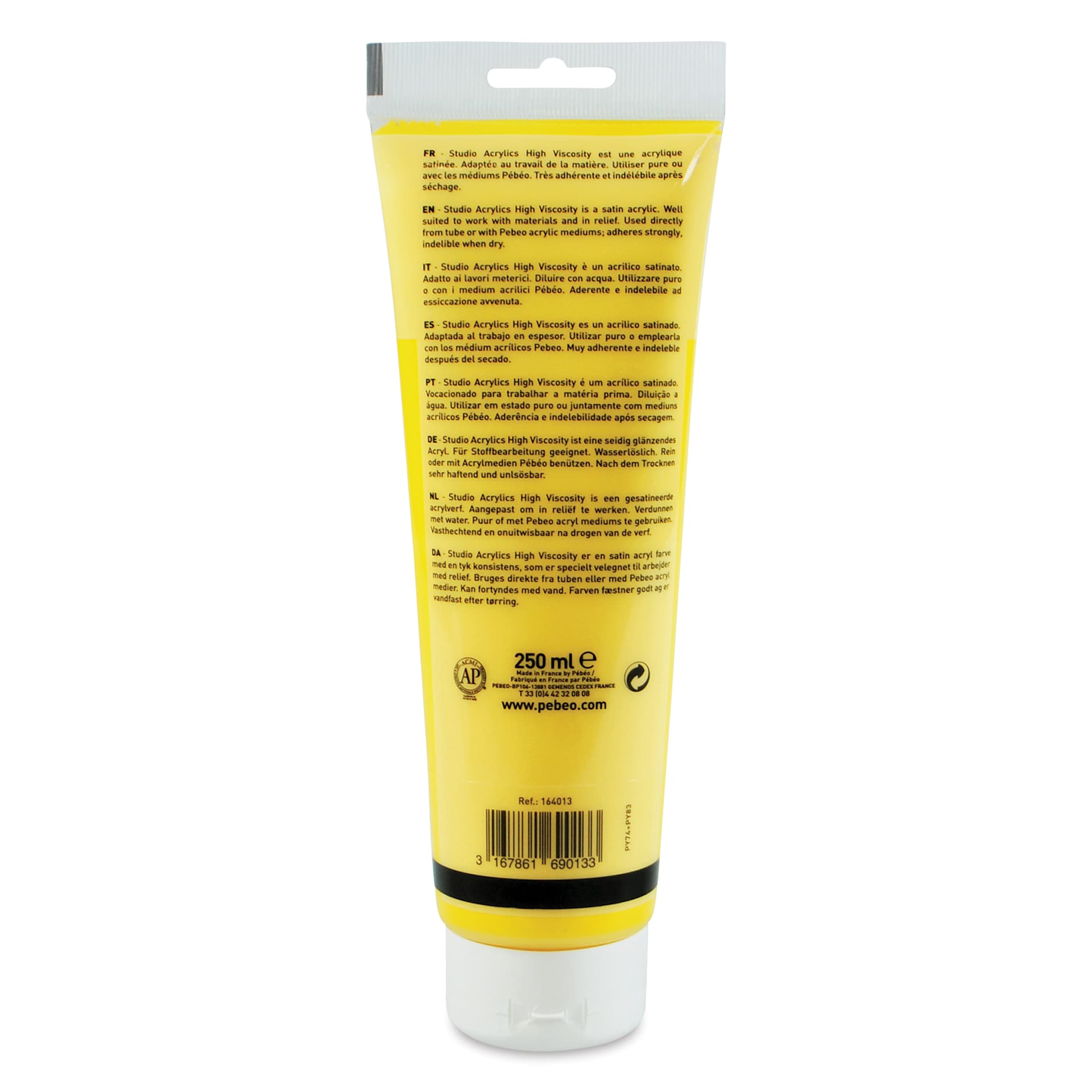 Pebeo High Viscosity Acrylics - Light Azo Yellow, 250 ml, Tube (Back)