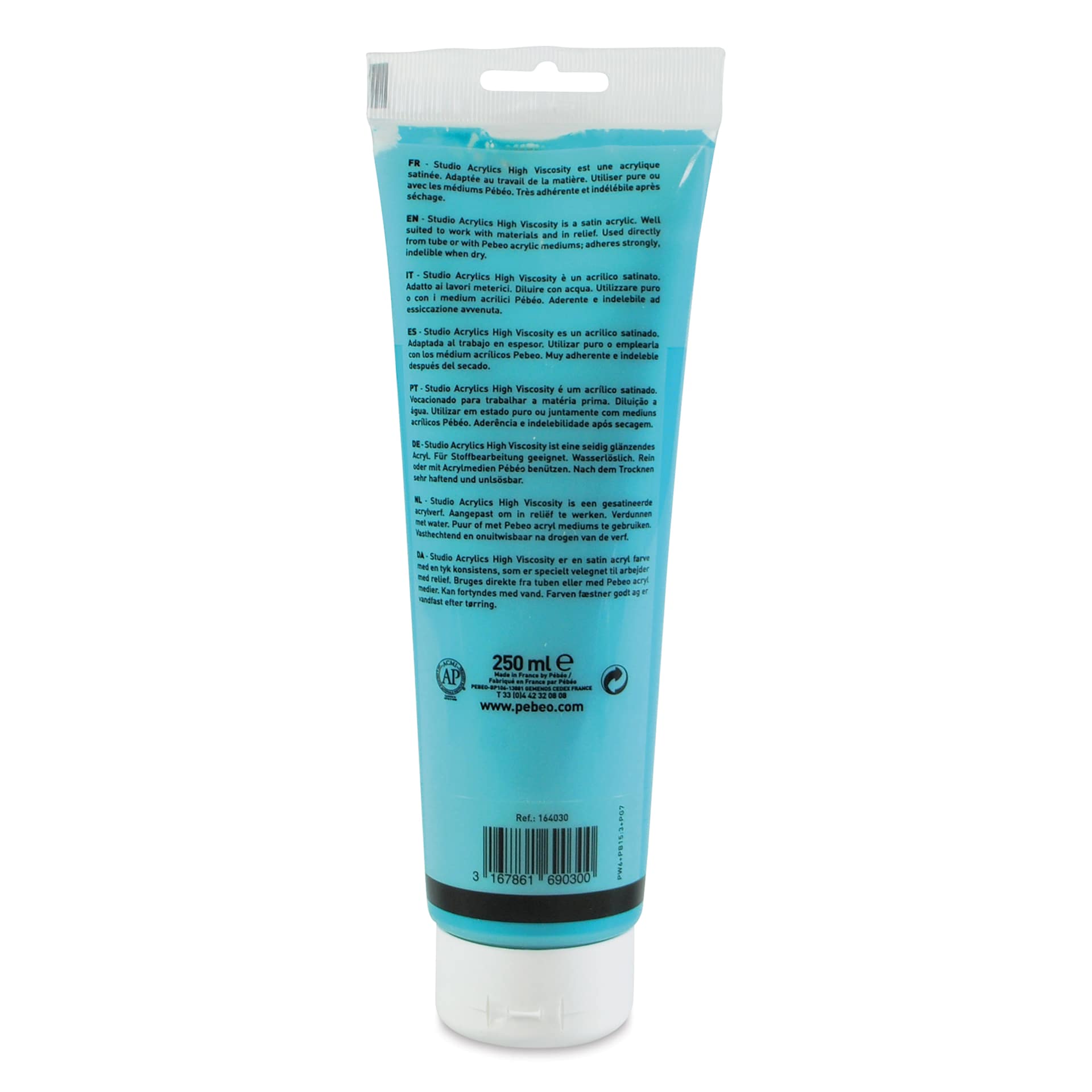 Pebeo High Viscosity Acrylics - Turquoise Blue, 250 ml, Tube (Back)