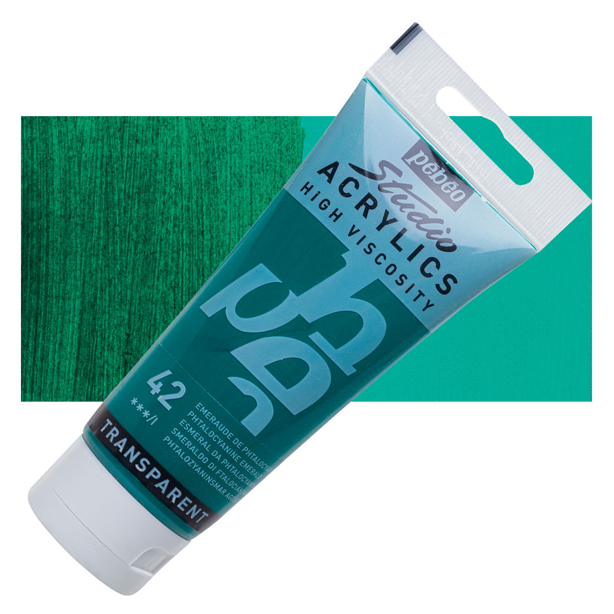Pebeo High Viscosity Acrylic - Phthalocyanine Emerald, 100 ml, Swatch with Tube