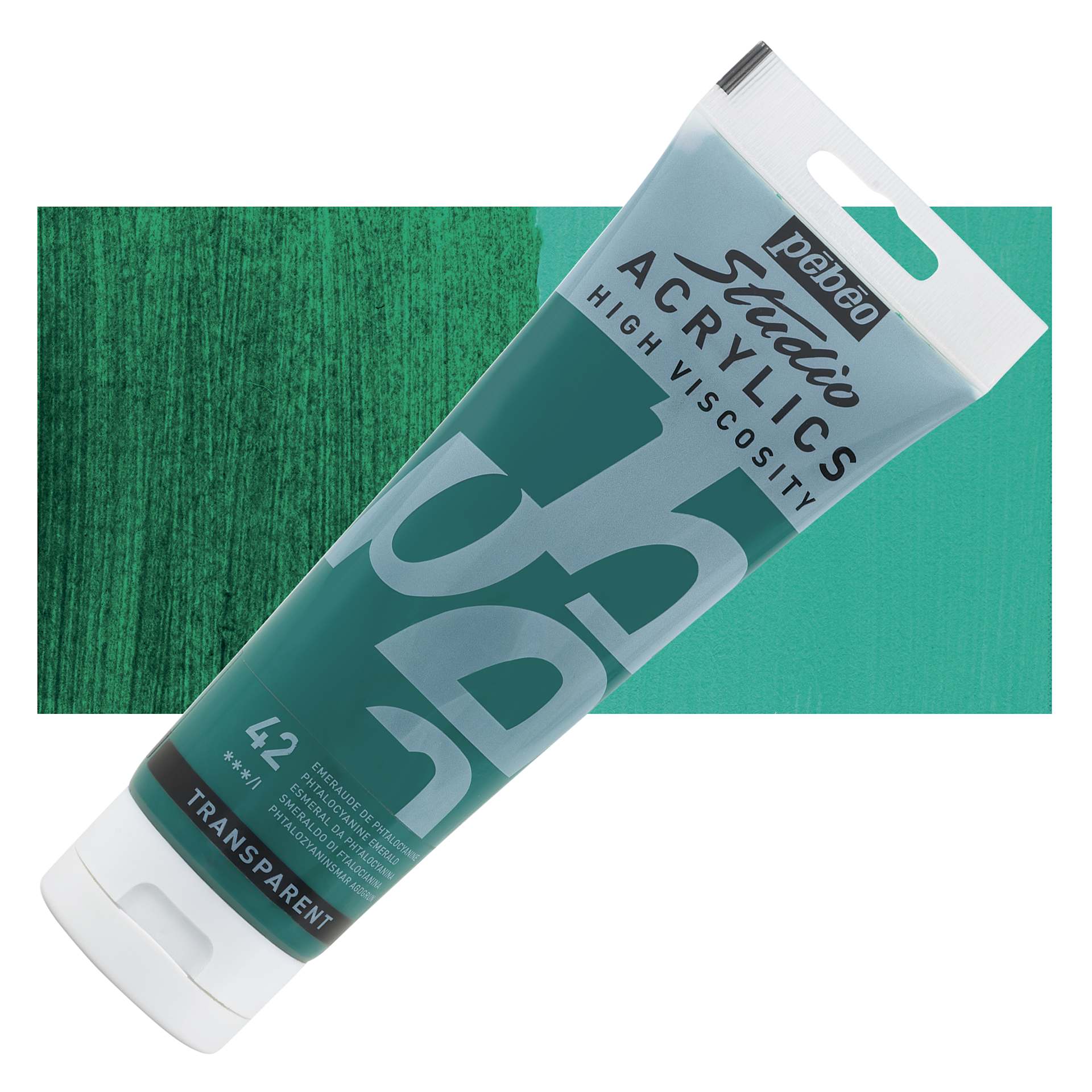 Pebeo High Viscosity Acrylics - Phthalocyanine Emerald, 250 ml Tube and swatch