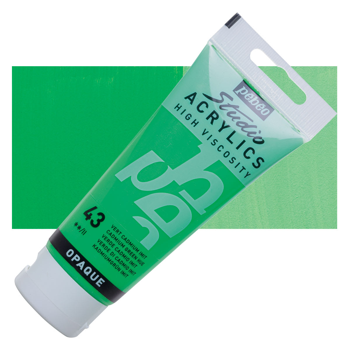 Pebeo High Viscosity Acrylic - Cadmium Green Hue, 100 ml tube and swatch