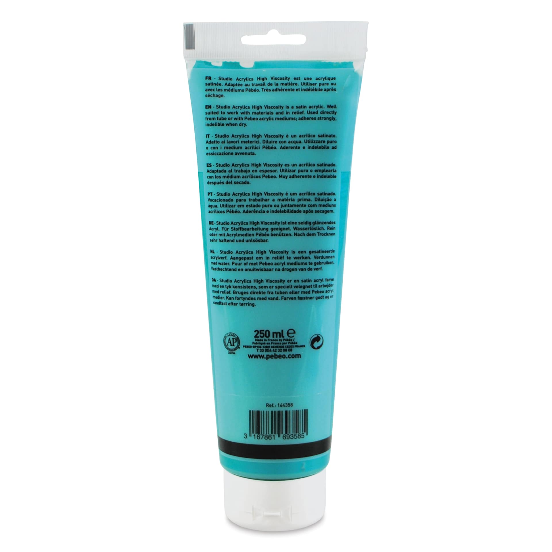 Pebeo High Viscosity Acrylics - Iridescent Green/Blue, 250 ml, Tube (Back)