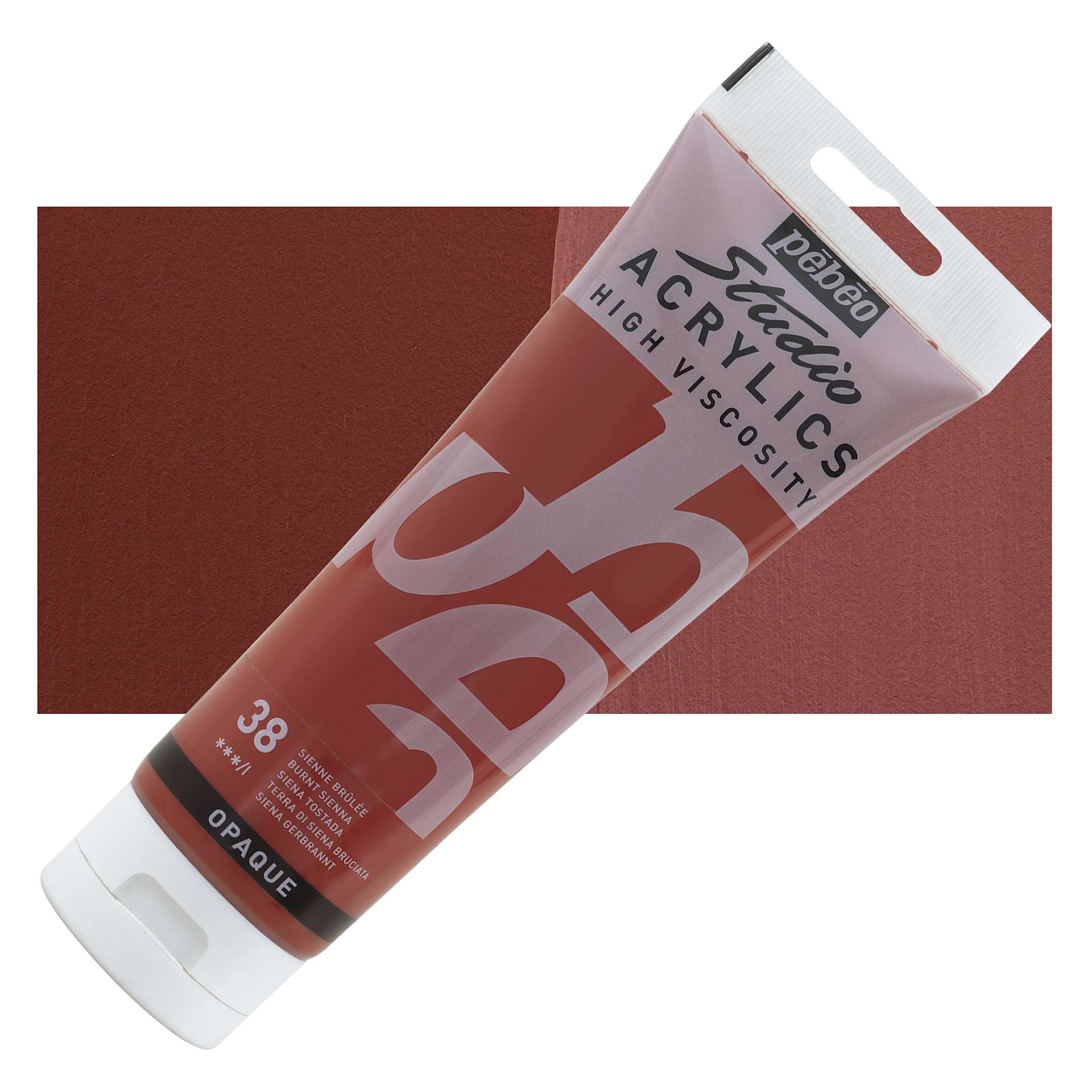 Pebeo High Viscosity Acrylics - Burnt Sienna, 250 ml Tube and swatch