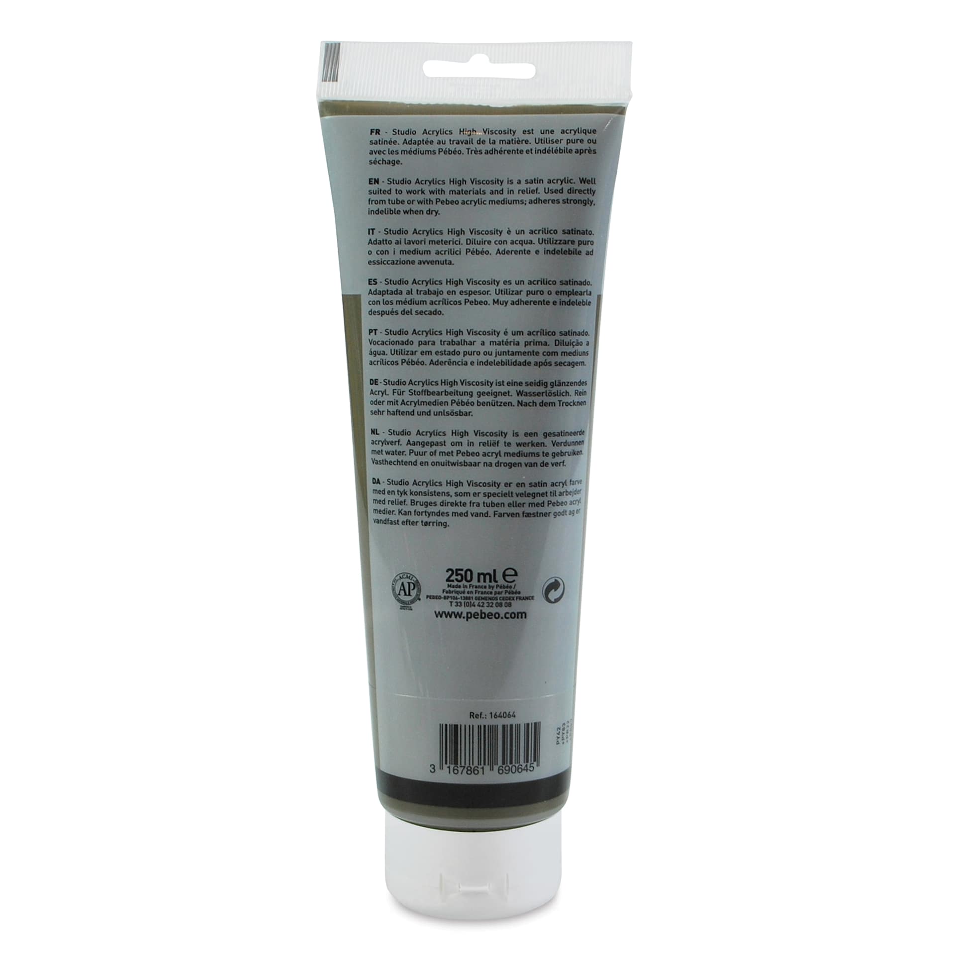 Pebeo High Viscosity Acrylics - Raw Umber, 250 ml, Tube (Back)