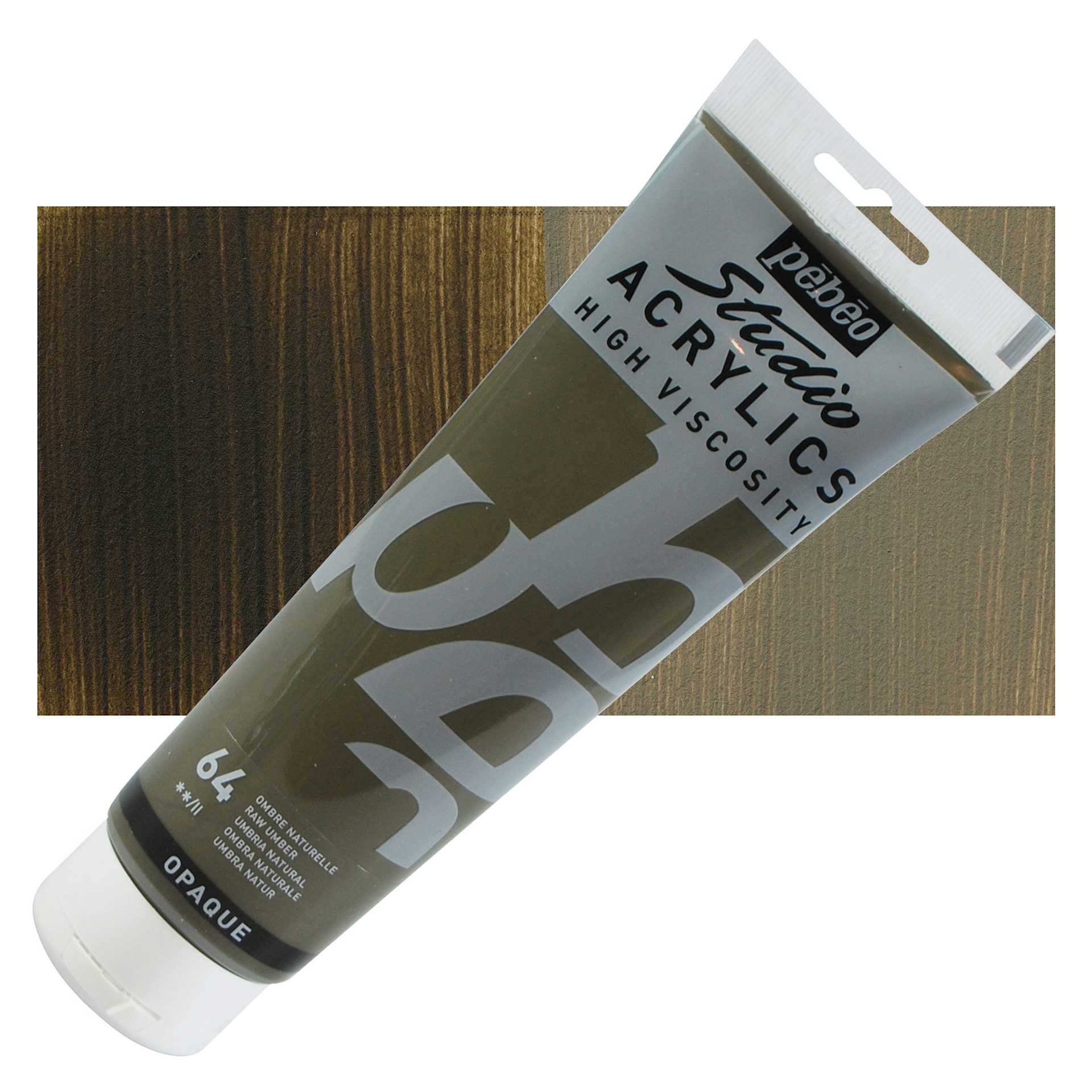 Pebeo High Viscosity Acrylic - Raw Umber, 250 ml, Tube and swatch
