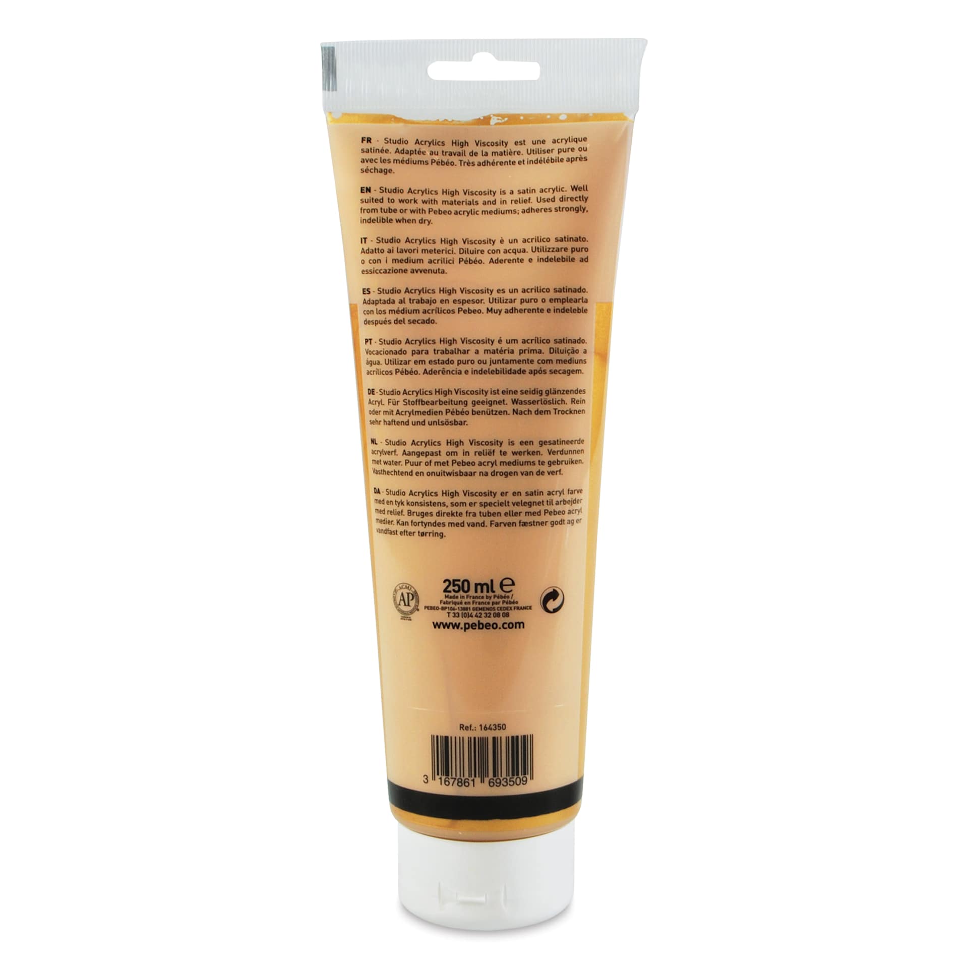 Pebeo High Viscosity Acrylics - Precious Gold, 250 ml, Tube (Back)